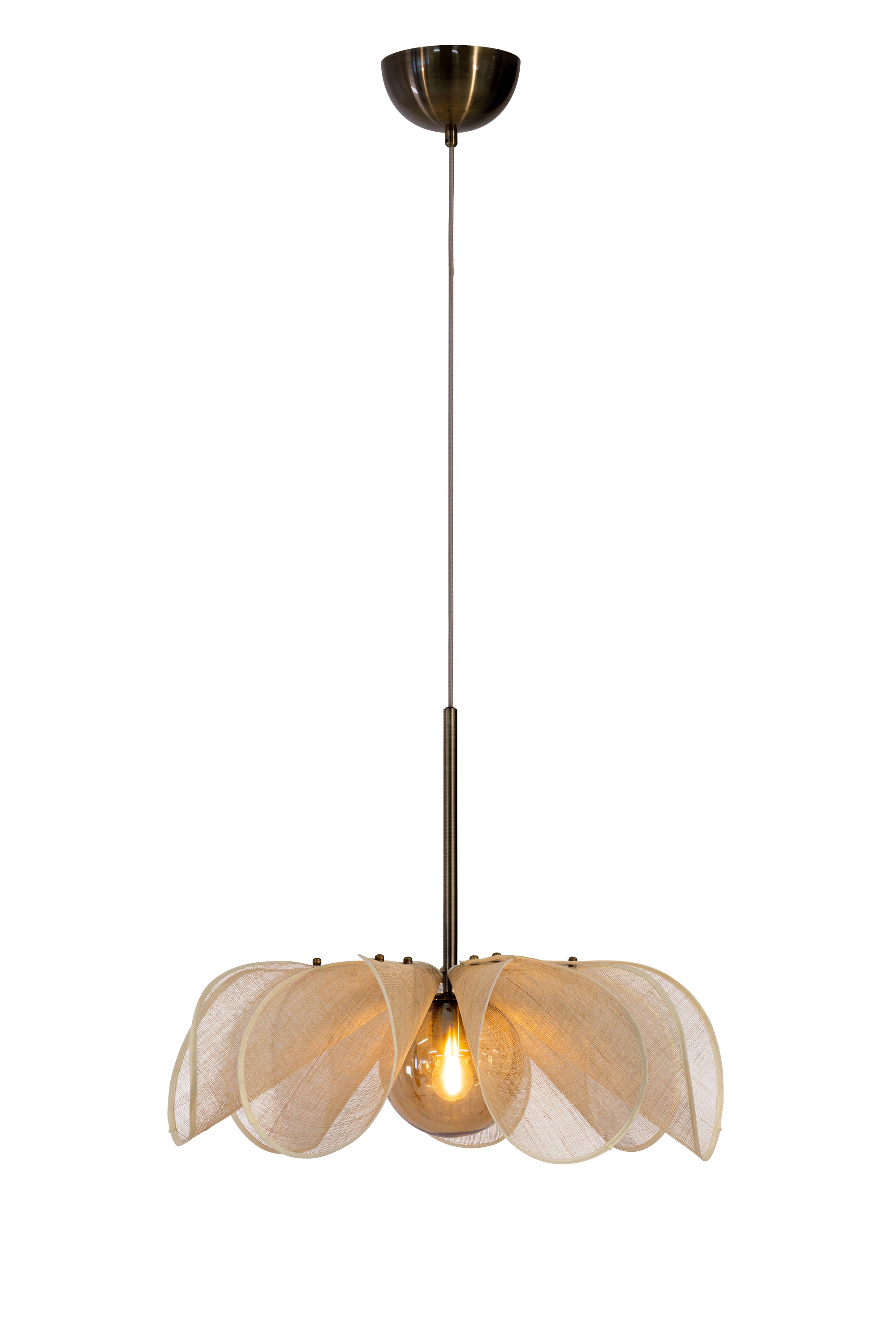 Lampada a sospensione STYRKA 1L 63 cm Beige/Ottone antico/Ambra