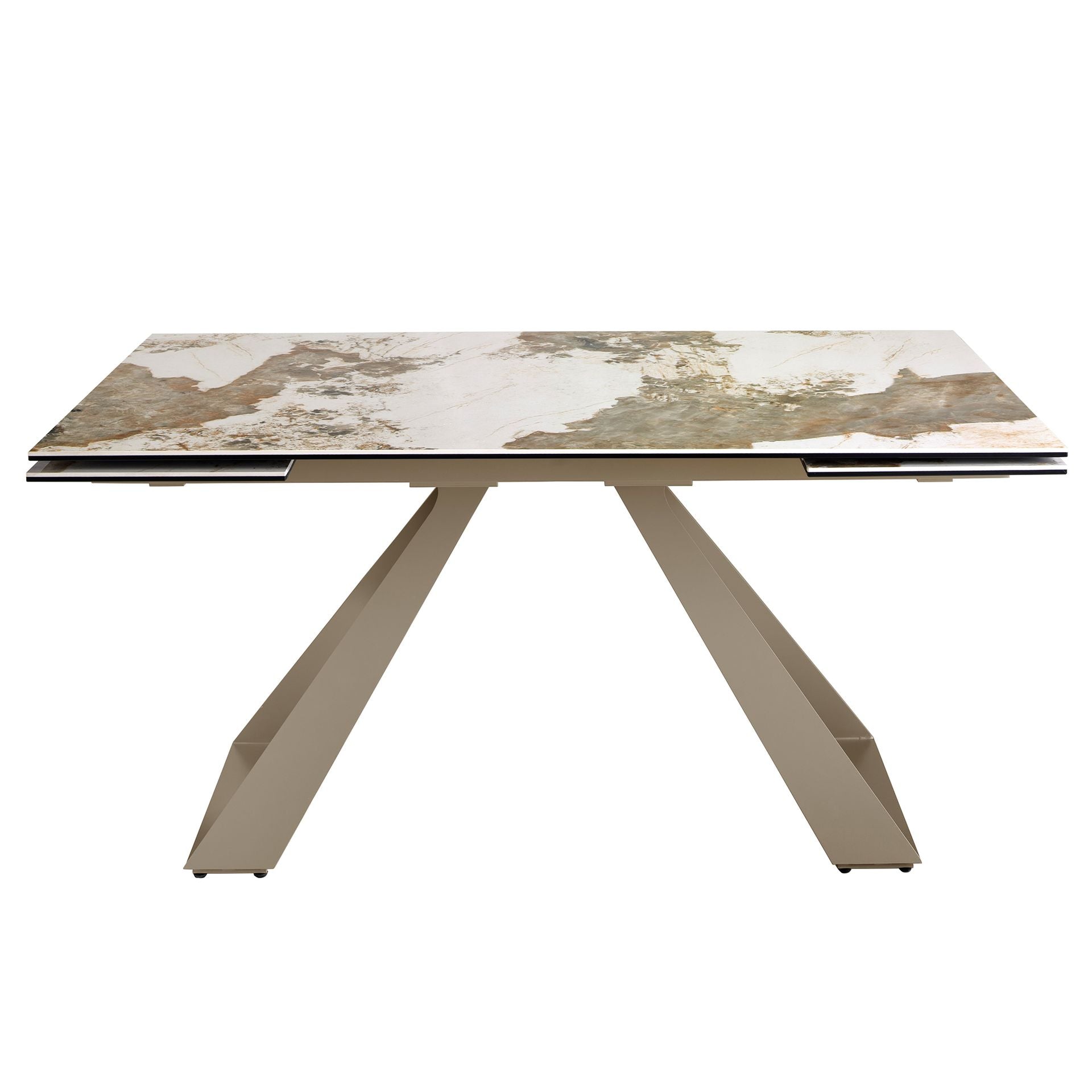Tavolo da pranzo allungabile rettangolare marmo porcellanato e acciaio color champagne