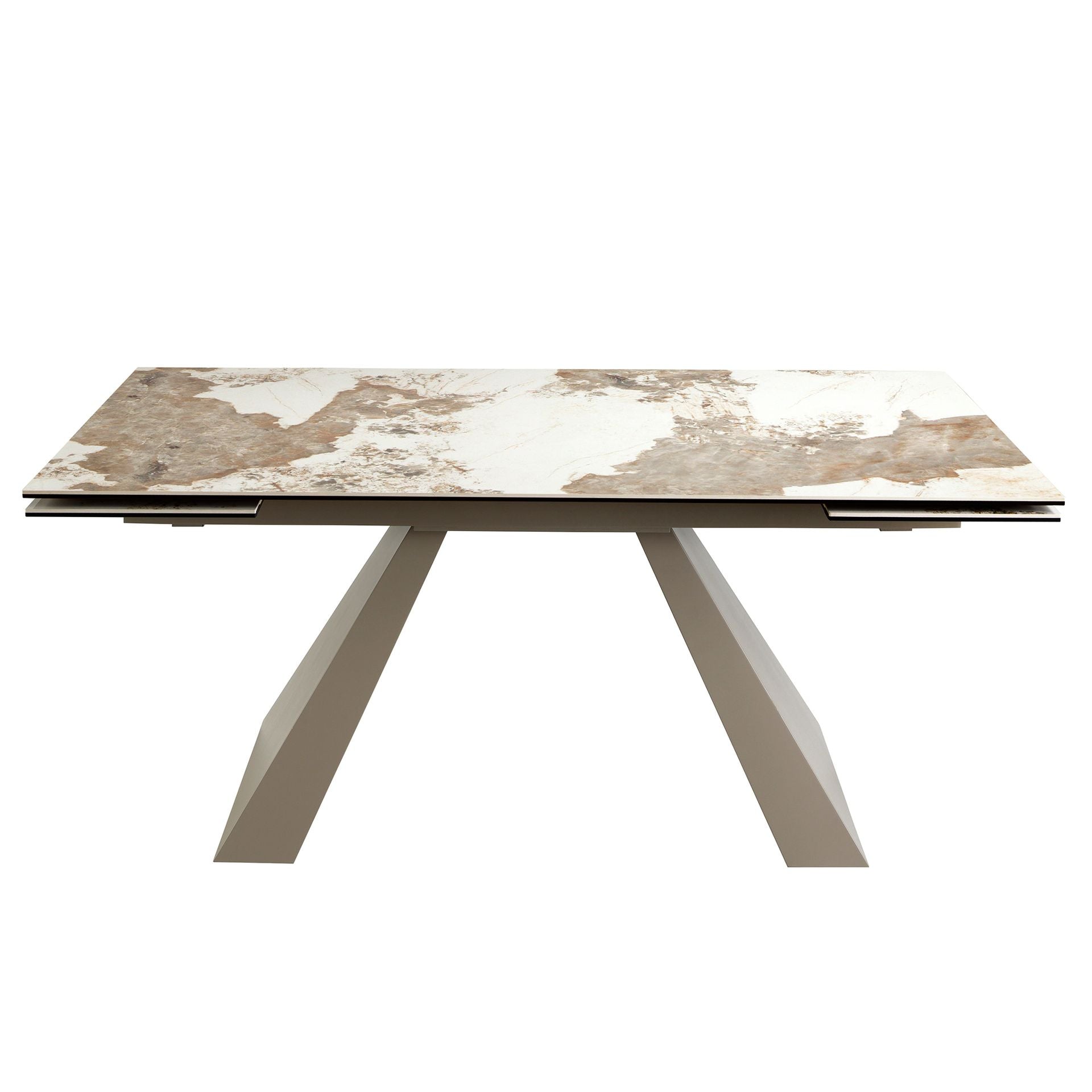 Tavolo da pranzo allungabile rettangolare marmo porcellanato e acciaio color champagne