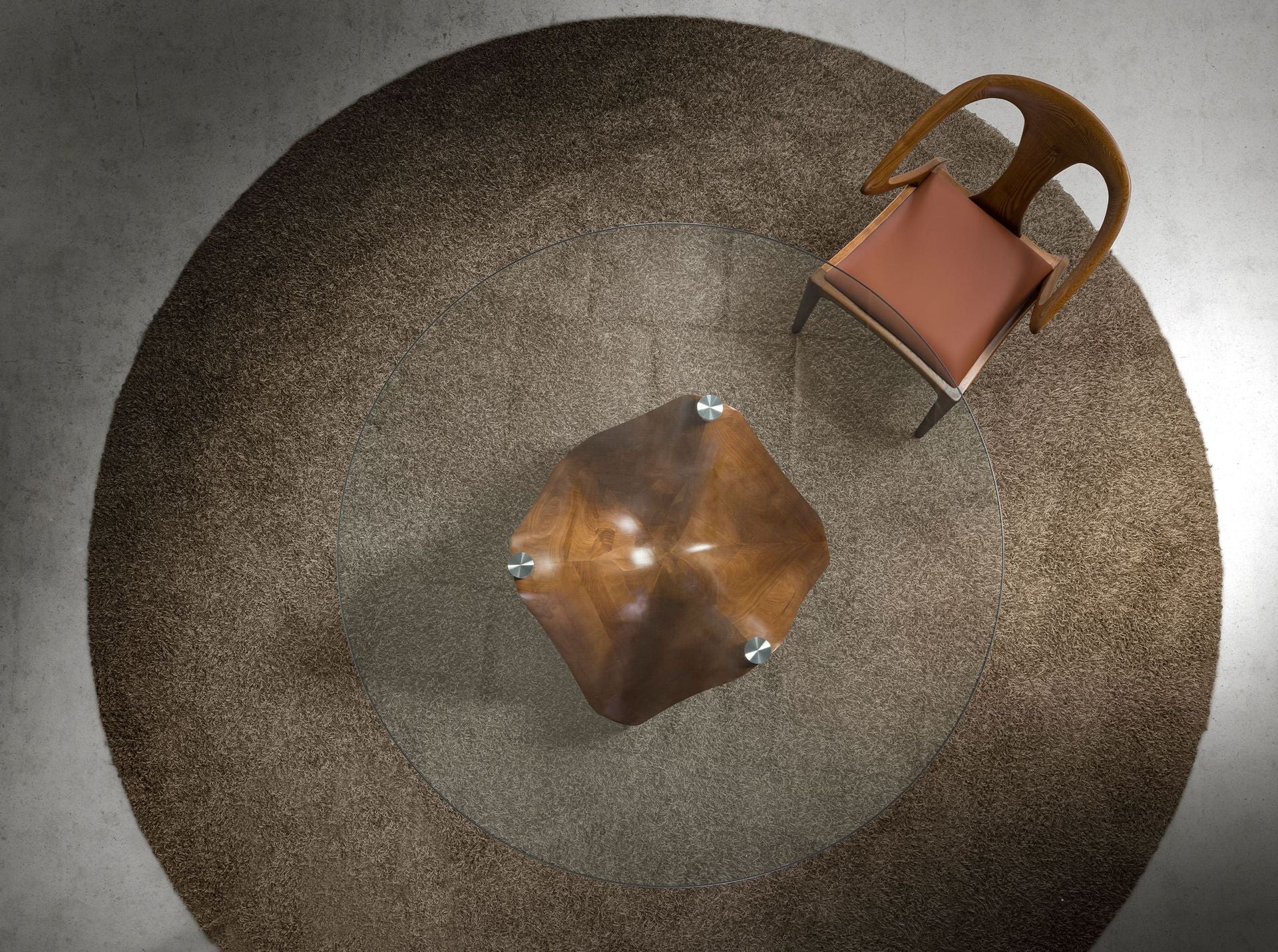 Tavolo da pranzo rotonda vetro temperato e noce Ø150