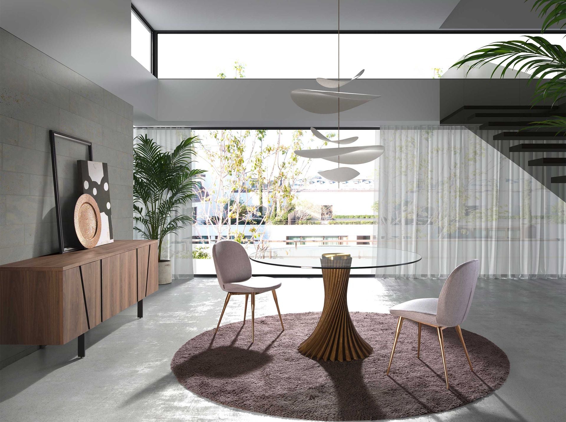 Tavolo da pranzo rotonda vetro temperato e noce