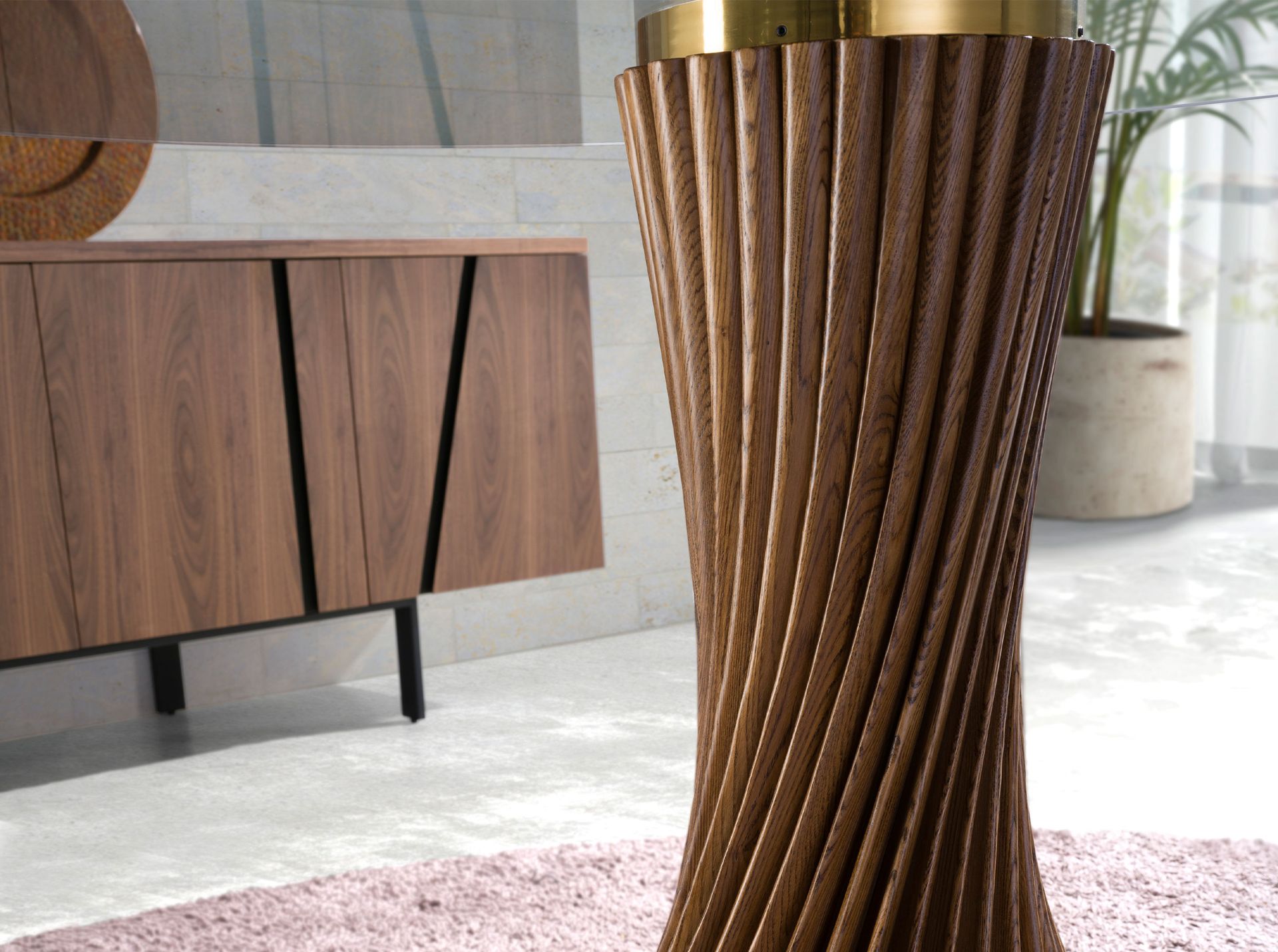 Tavolo da pranzo rotonda vetro temperato e noce