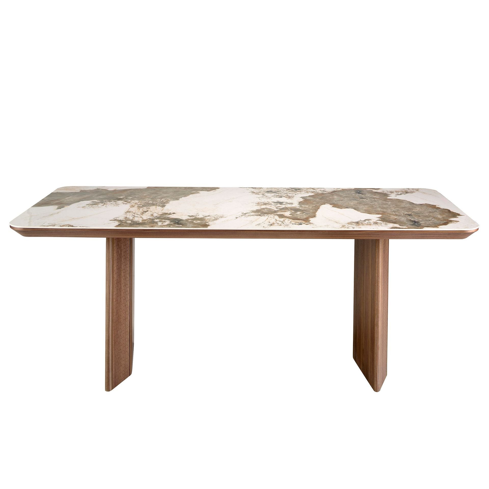 Tavolo da pranzo rettangolare marmo porcellanato e noce
