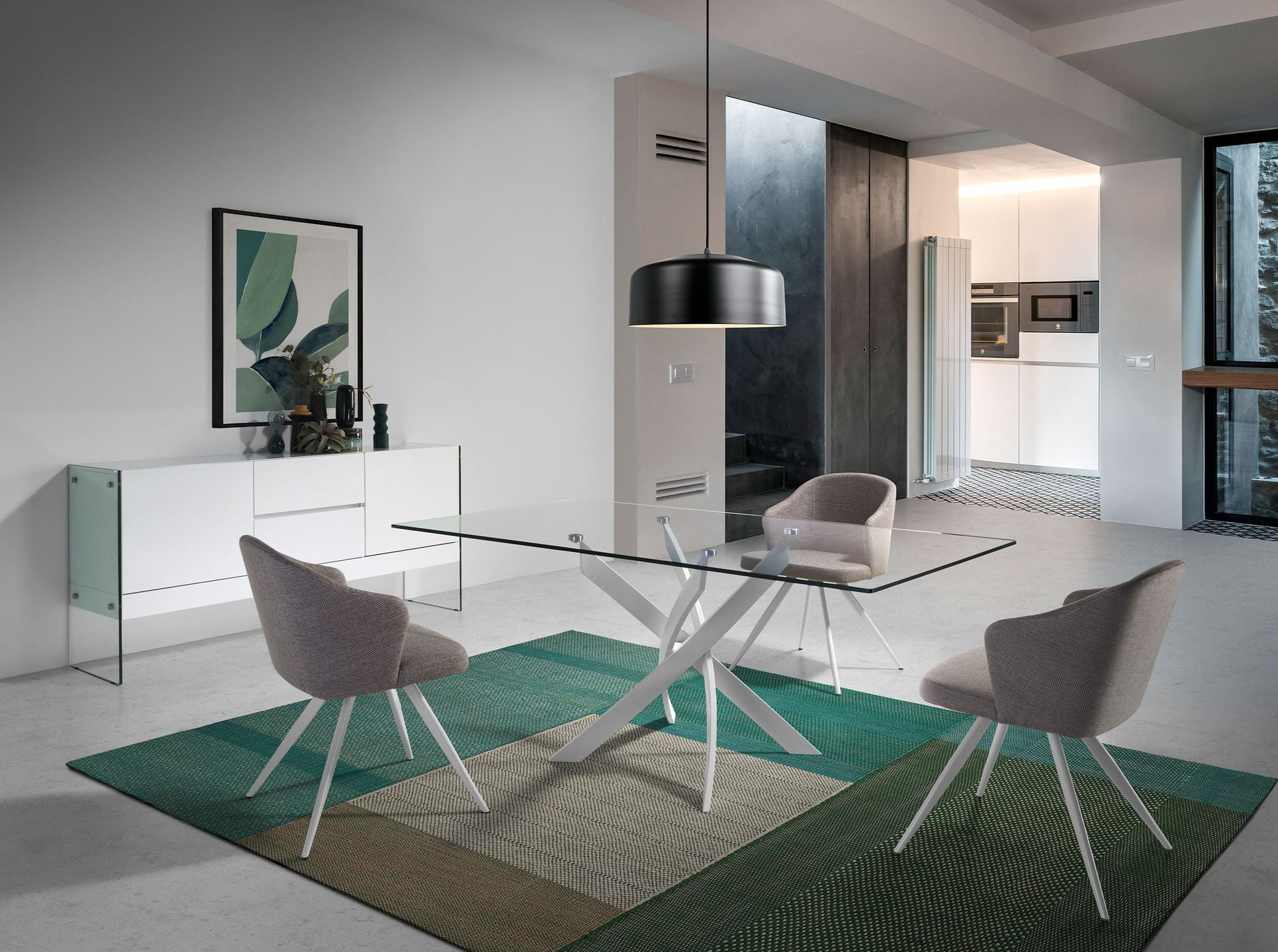 Tavolo da pranzo rettangolare vetro temperato e acciaio bianco