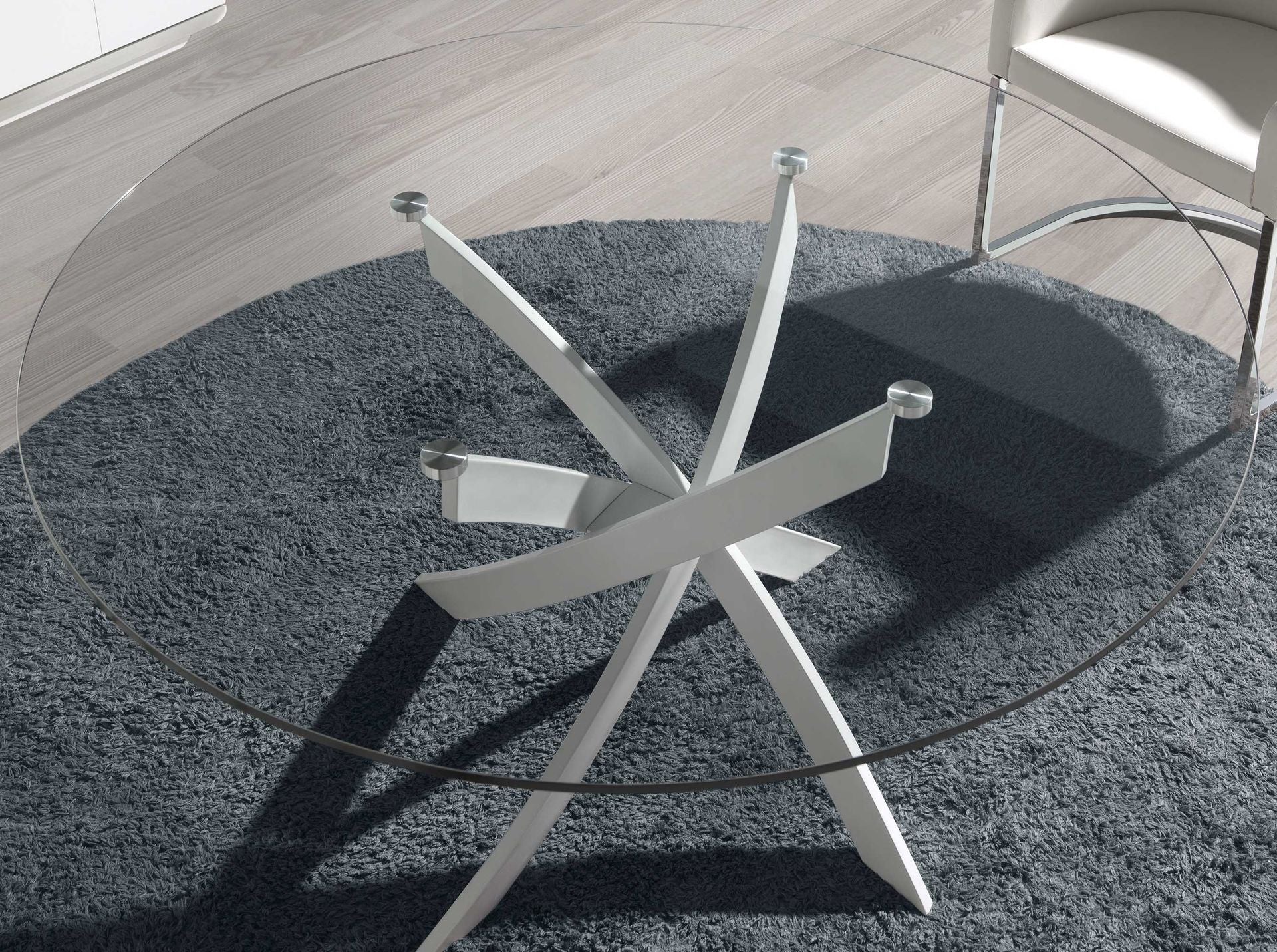 Tavolo da pranzo rotonda vetro temperato e acciaio bianco