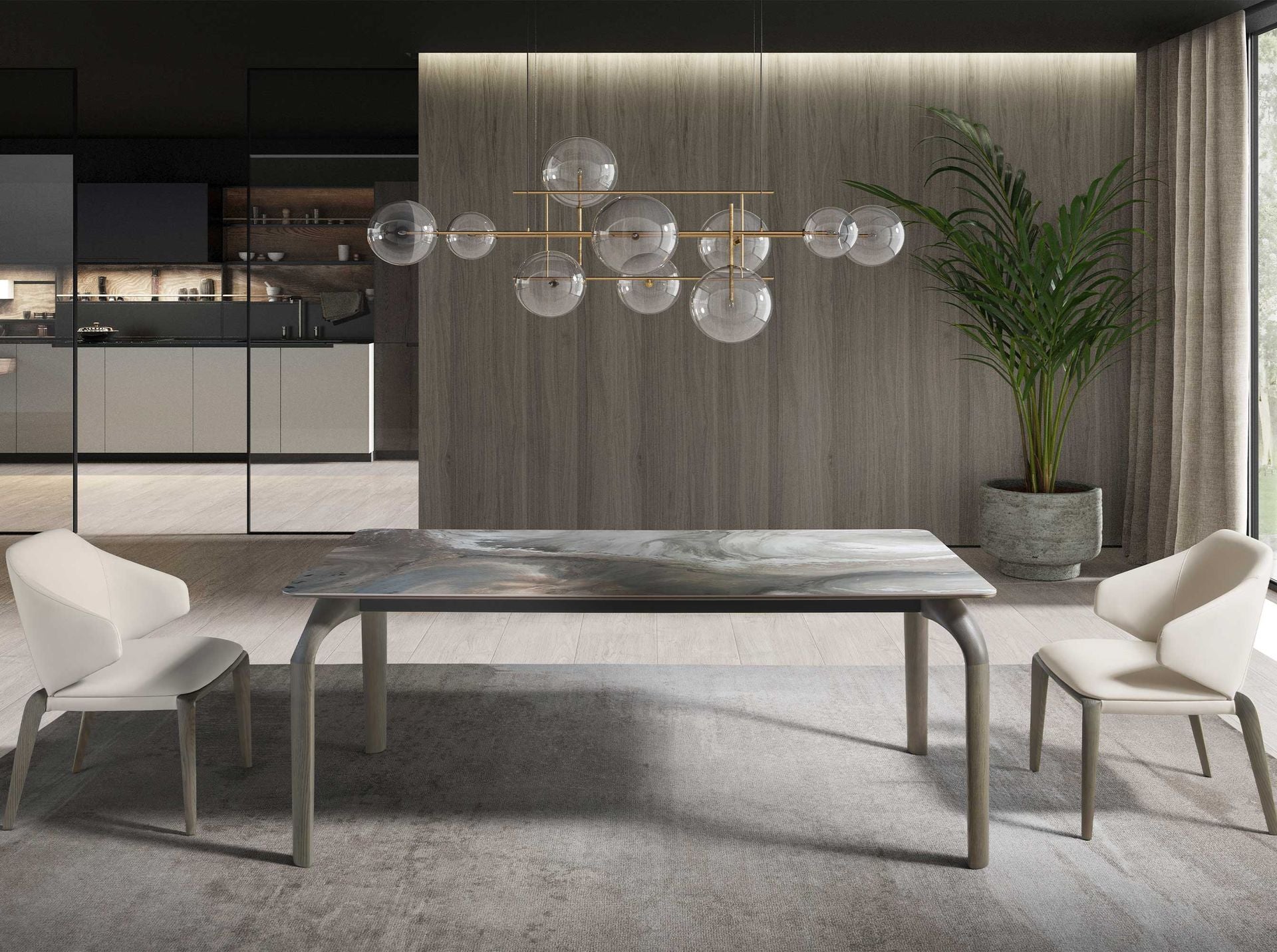 Tavolo da pranzo rettangolare marmo porcellanato e frassino di quercia