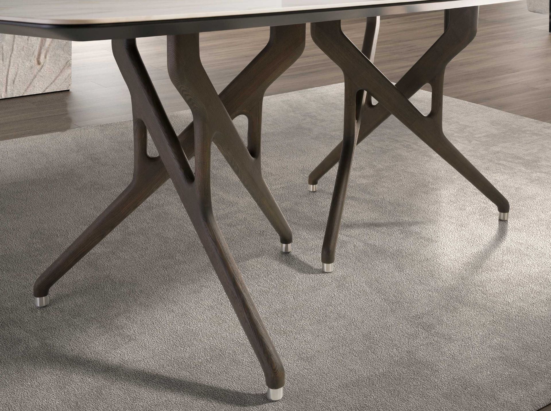 Tavolo da pranzo rettangolare in marmo porcellanato e noce scuro