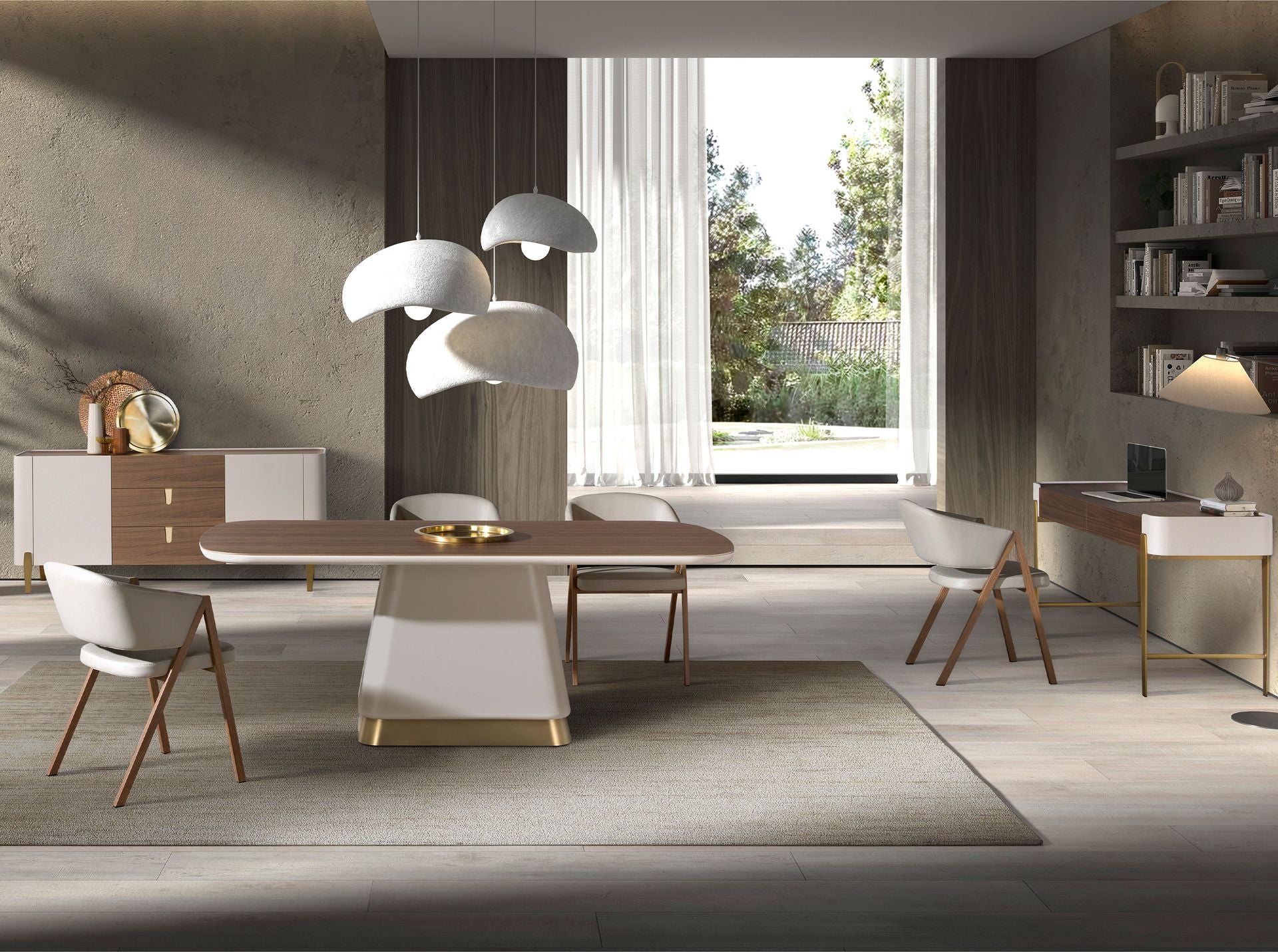 Tavolo da pranzo rettangolare in legno di noce e beige