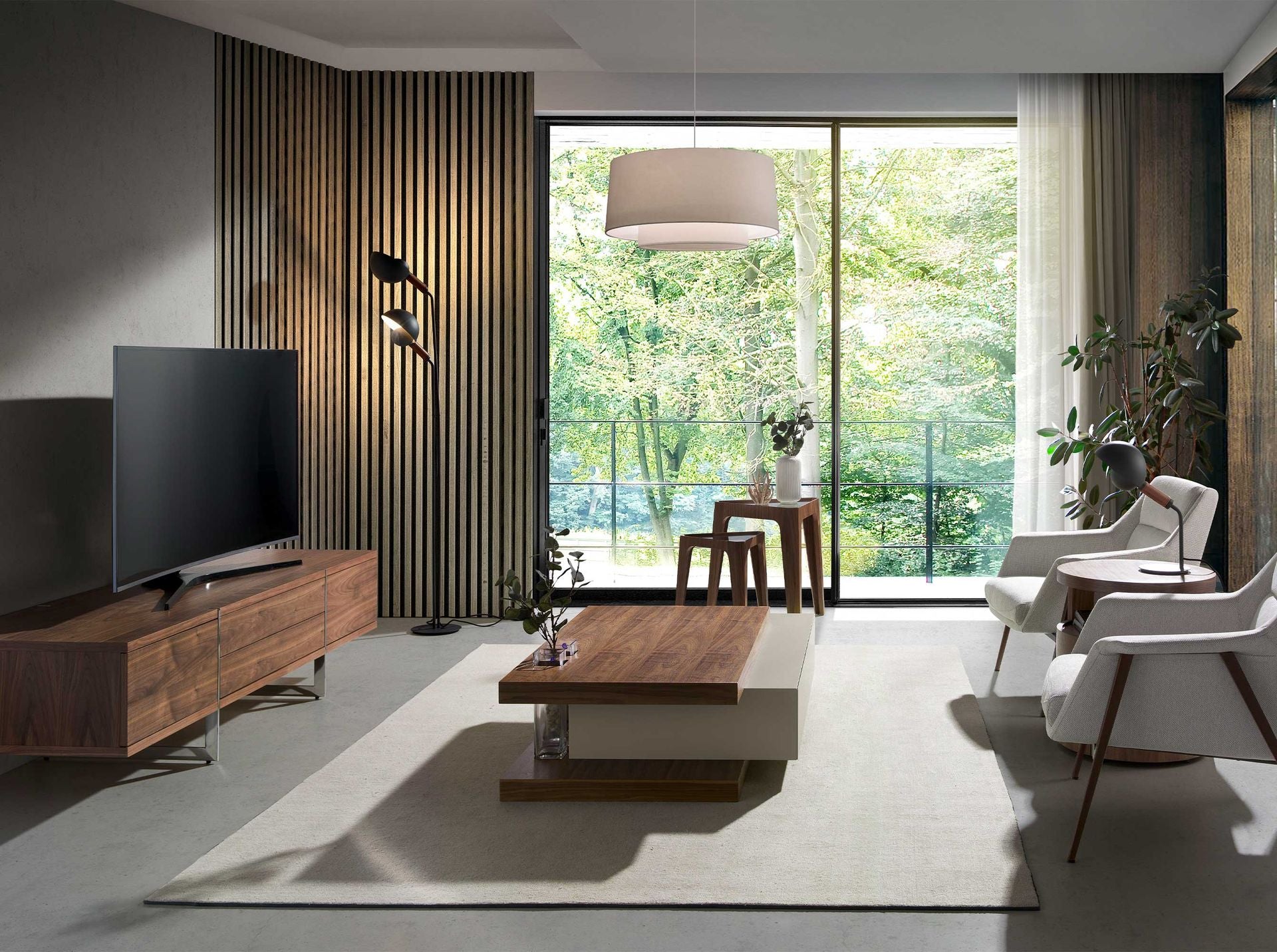 Tavolino rettangolare in legno beige e noce