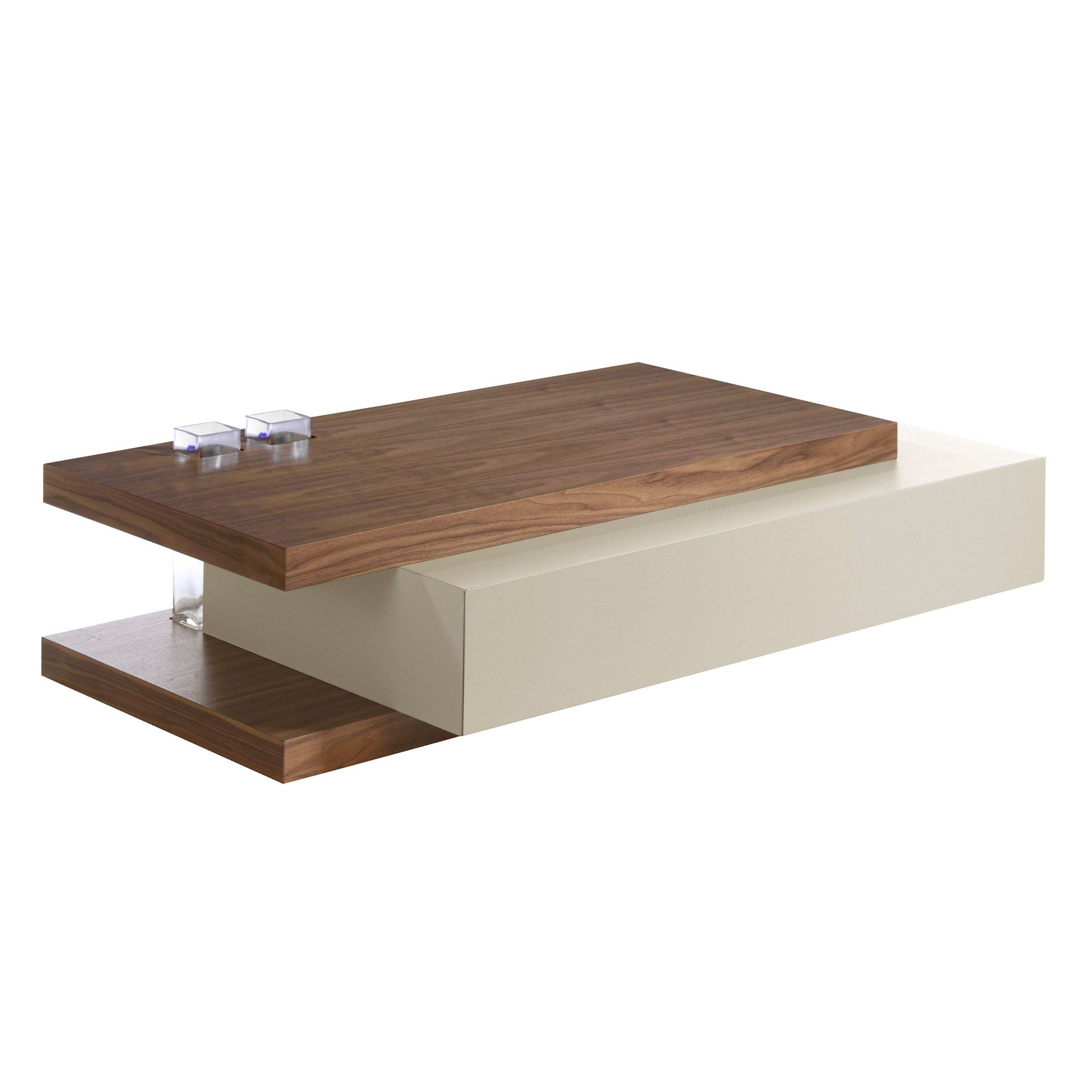 Tavolino rettangolare in legno beige e noce