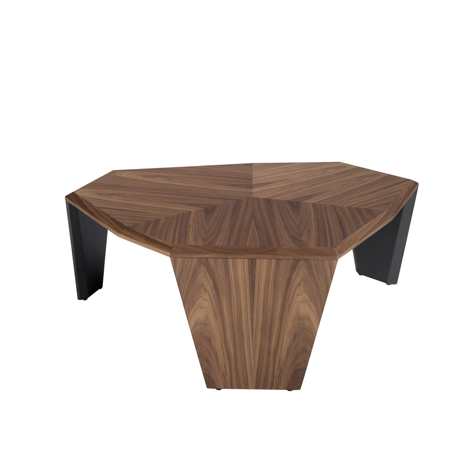 Tavolino asimmetrico in noce e pvc nero