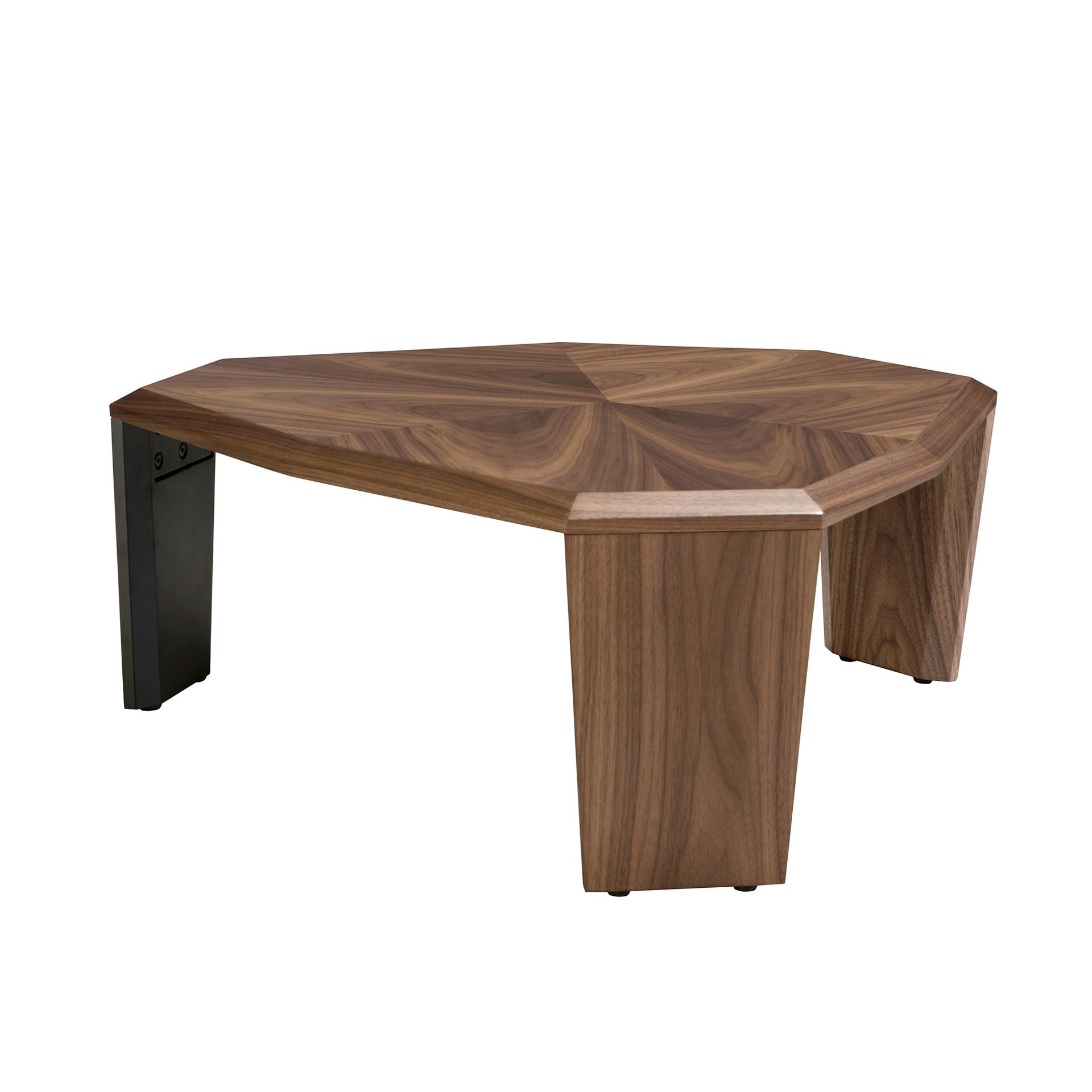 Tavolino asimmetrico in noce e pvc nero