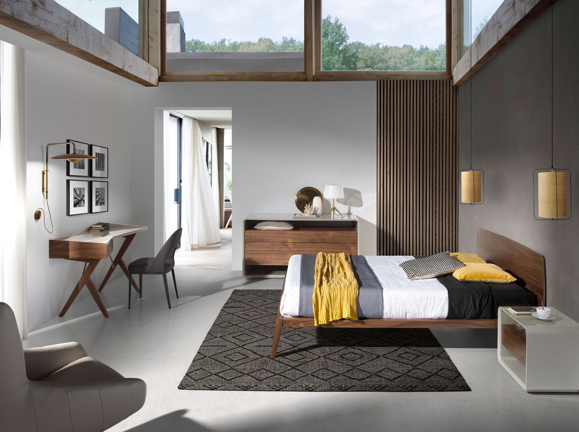 Scrivania in noce con piano in legno grigio
