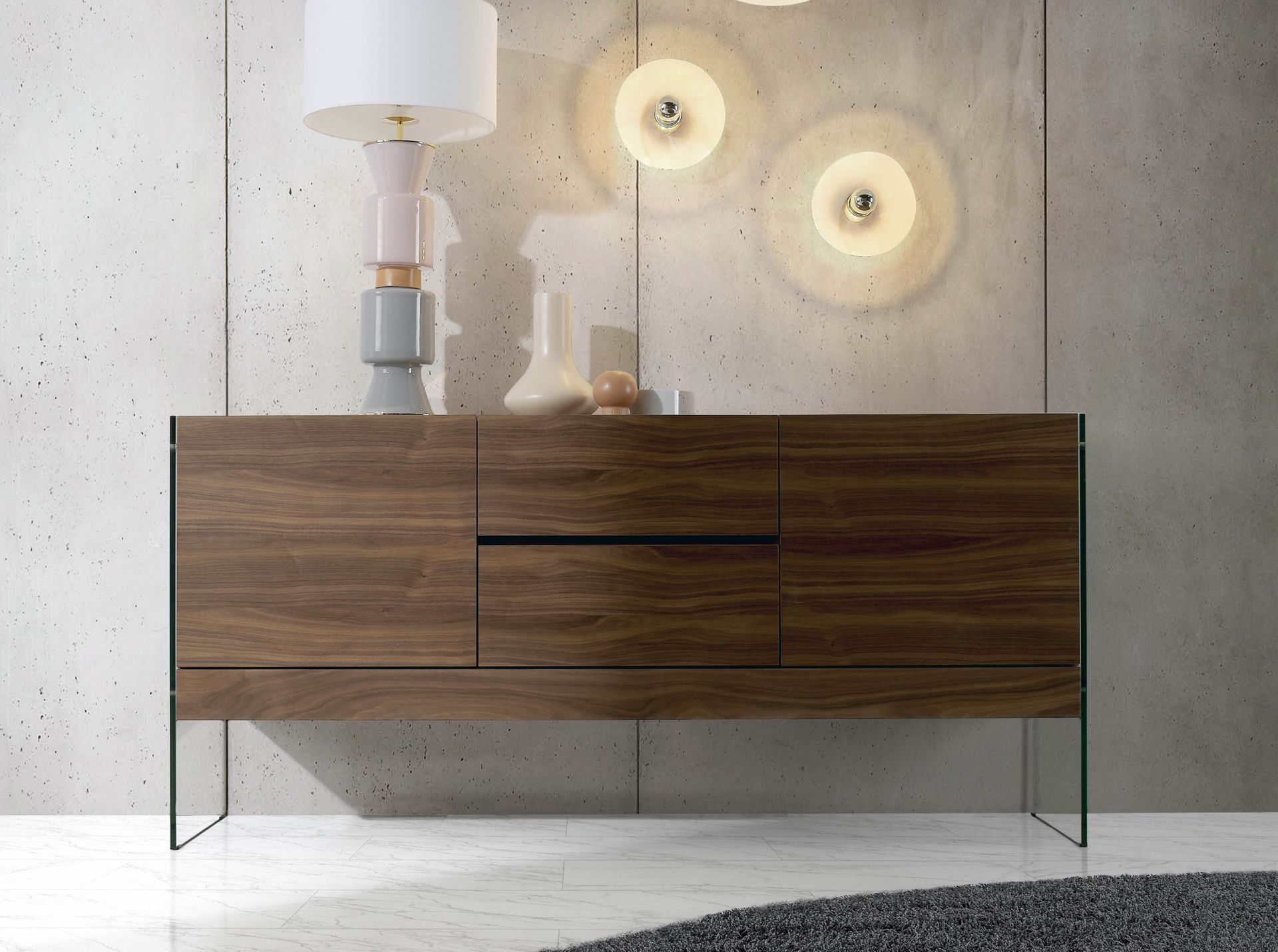 Credenza noce e vetro temperato