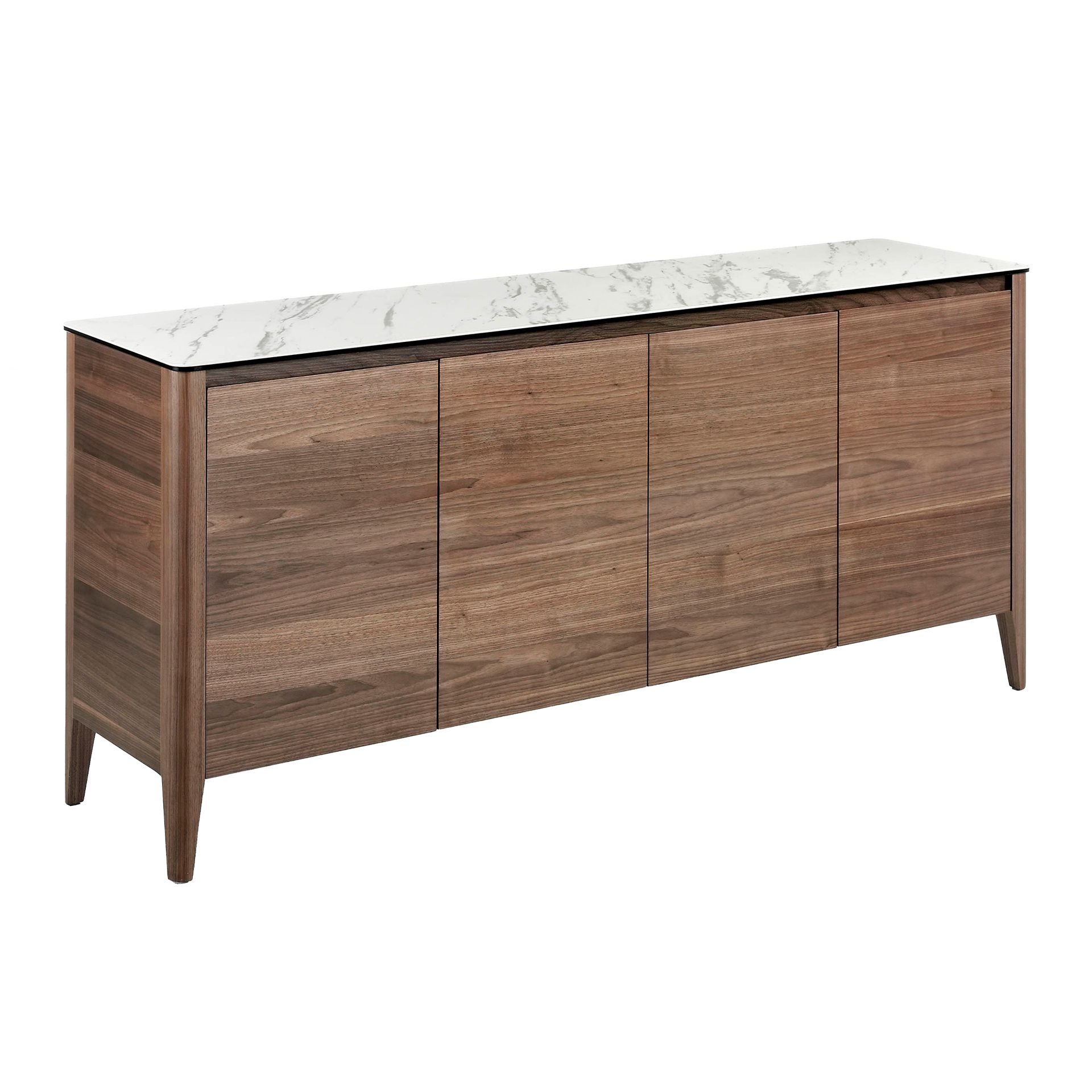 Credenza in noce con piano in vetro a imitazione del marmo