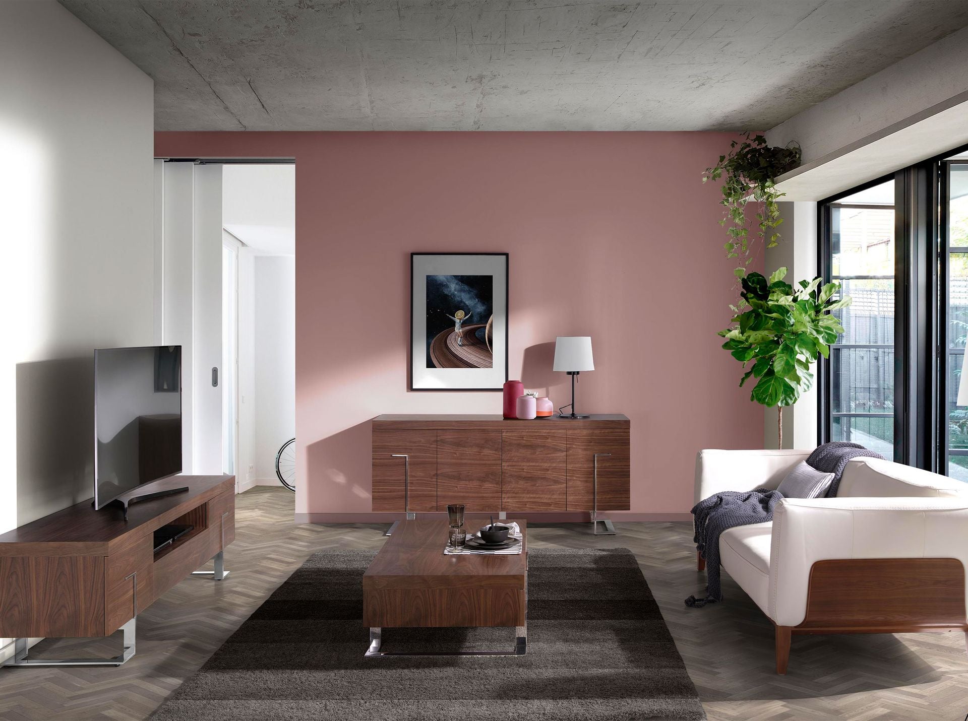 Credenza in noce e acciaio cromato