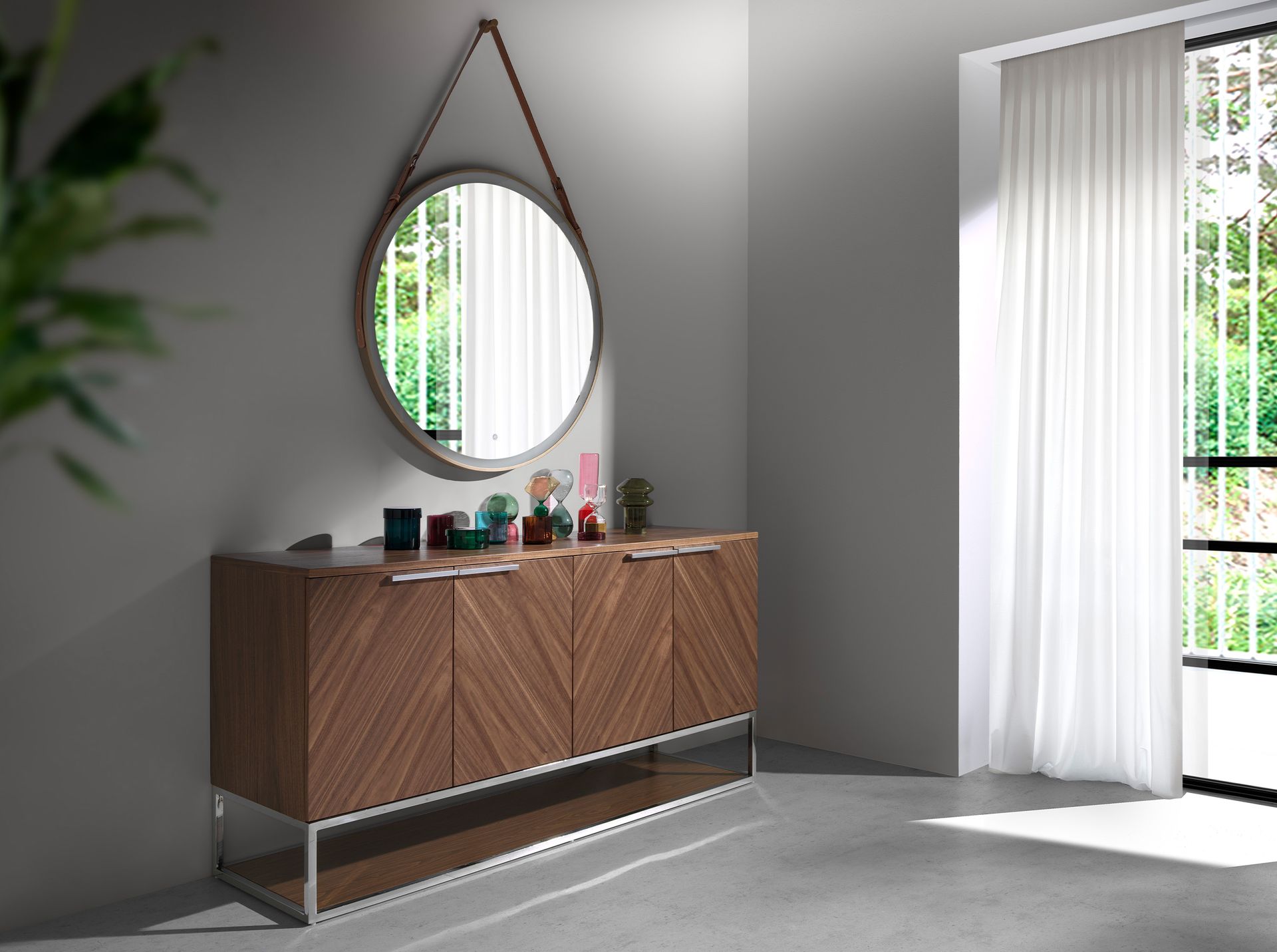 Credenza in noce e acciaio cromato