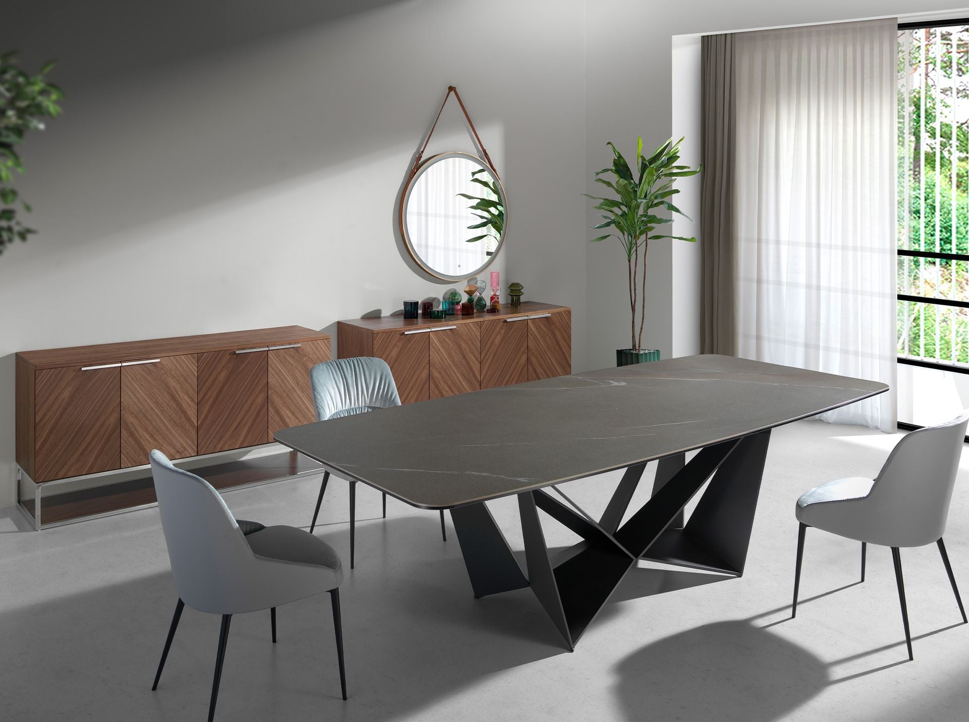 Credenza in noce e acciaio cromato