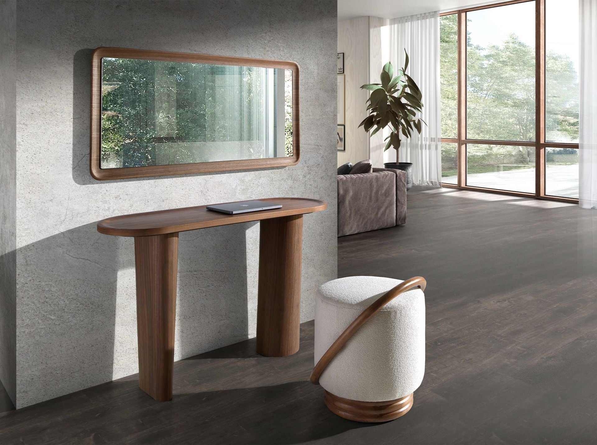 Console ovale in noce a mezza punta