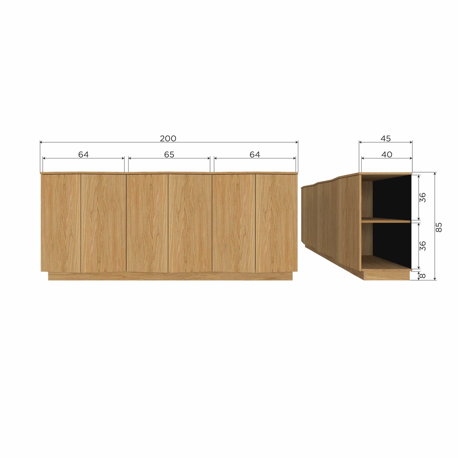 Credenza zuma 200cm rovere trasparente