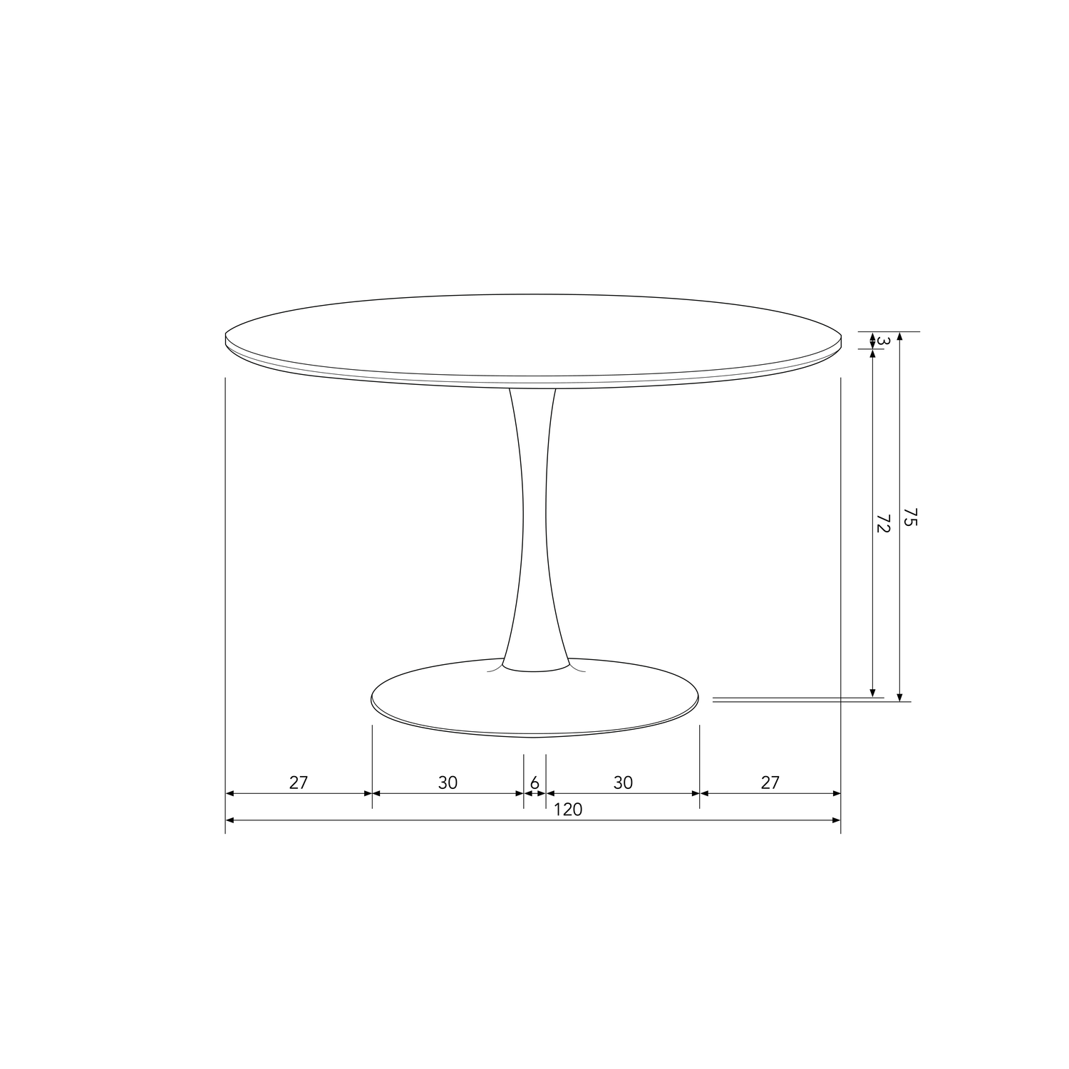 Sammy tavolo da pranzo base tromba tondo mdf nero ø120cm