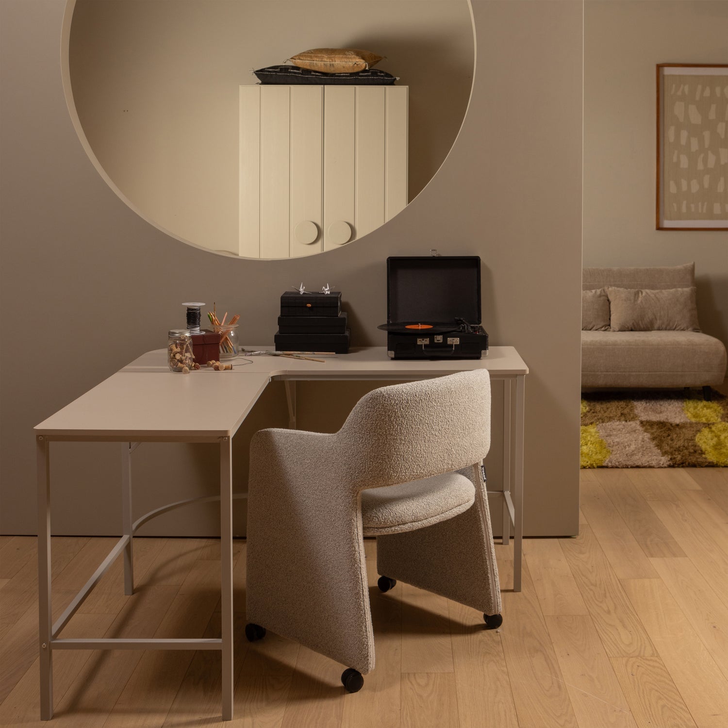 Sedia da pranzo lyric con ruote greige