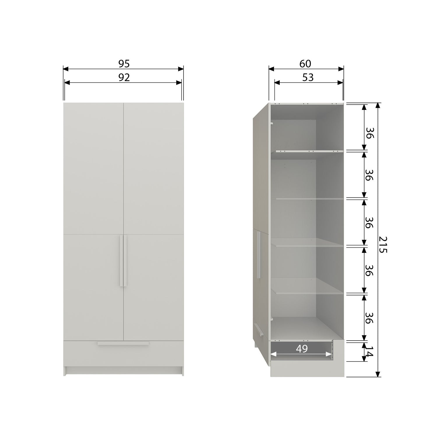 Armadio pure 2 pri spaccato pino polvere