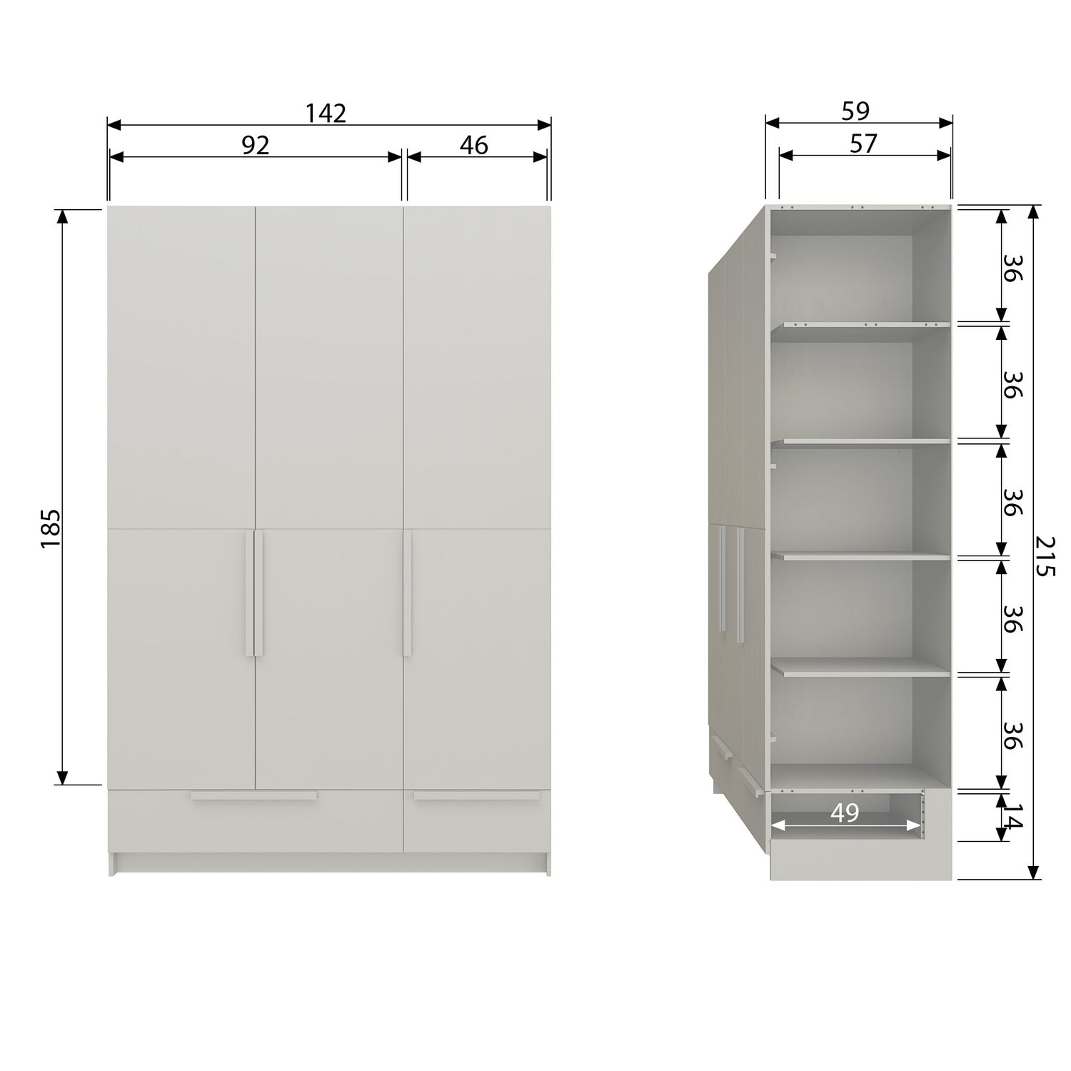 Armadio pure 3 pri ante doppie pine dust