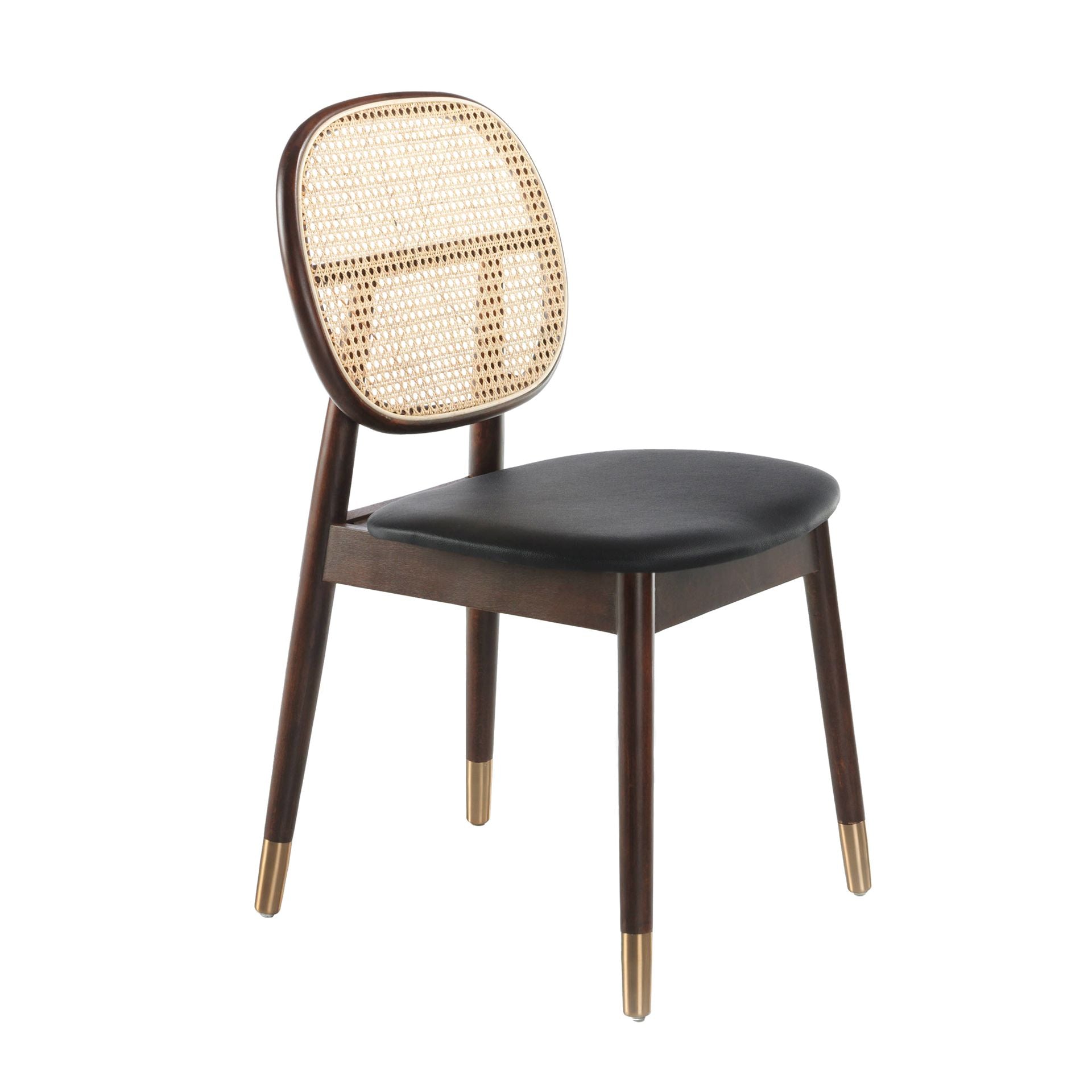 Sedia in rattan ed ecopelle nera