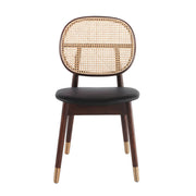 Sedia in rattan ed ecopelle nera