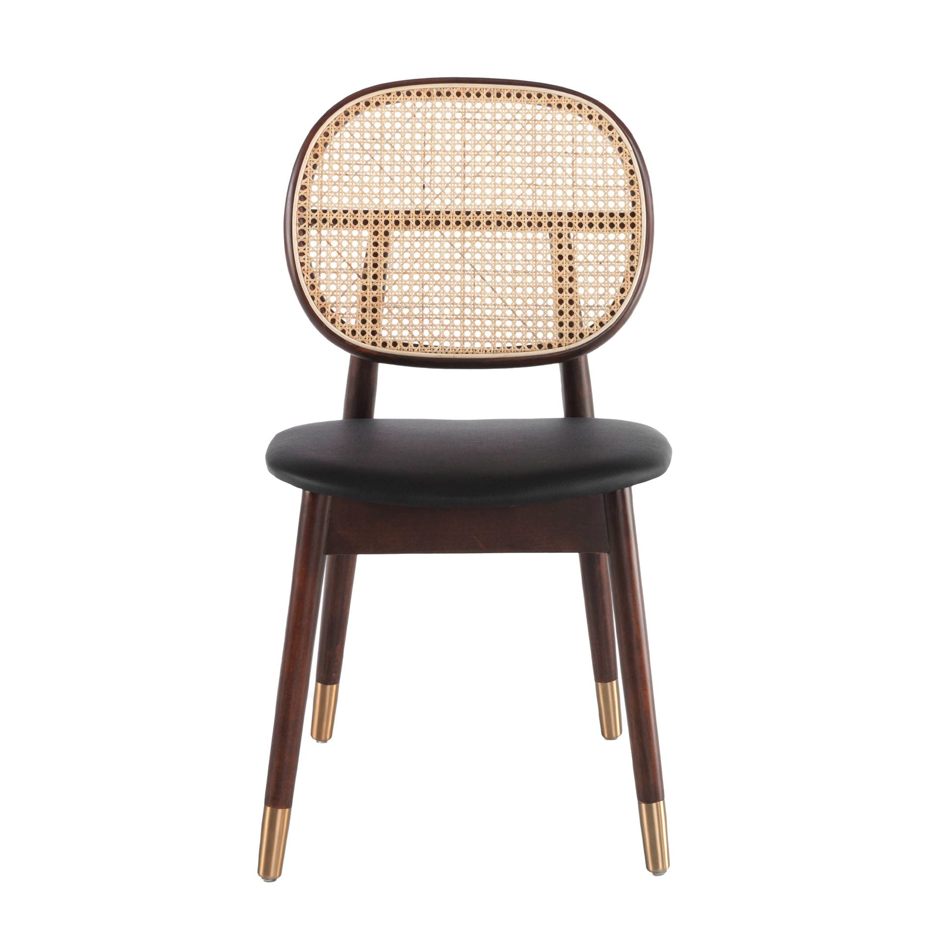 Sedia in rattan ed ecopelle nera