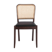 Sedia in rattan ed ecopelle nera