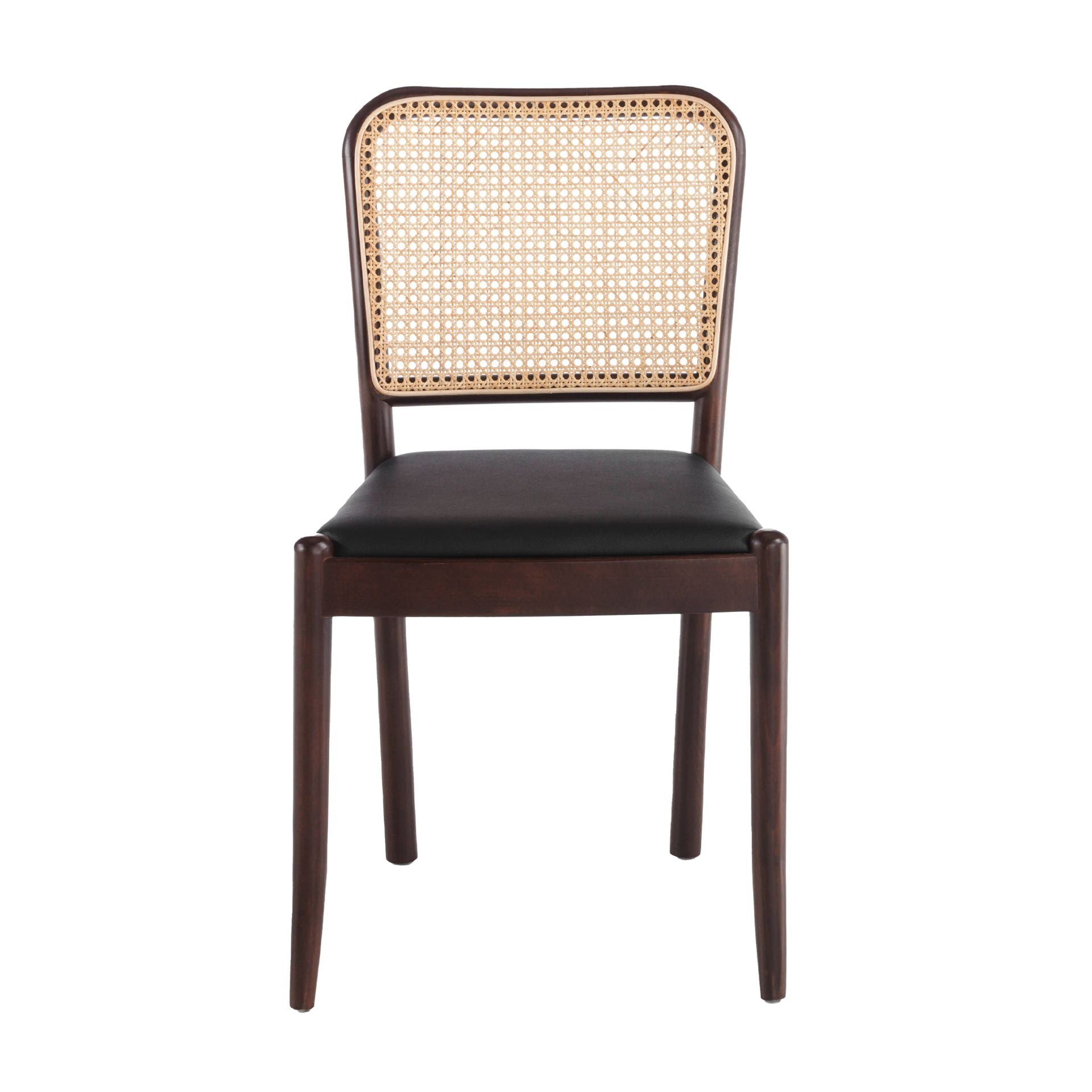 Sedia in rattan ed ecopelle nera