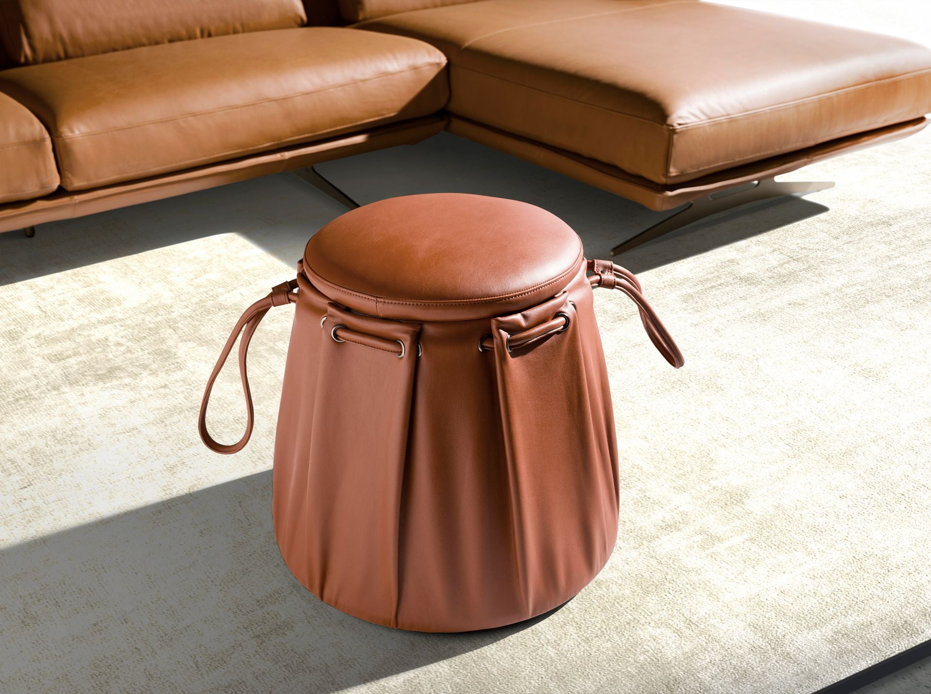 Pouf in pelle arancione Caldera