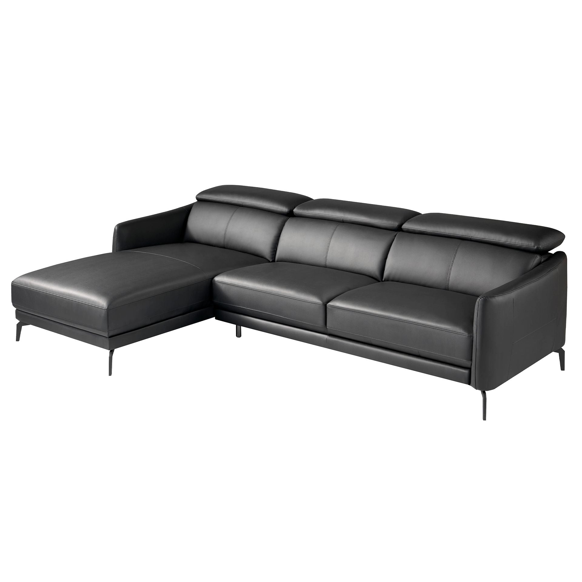Divano chaise longue sinistro in pelle nera