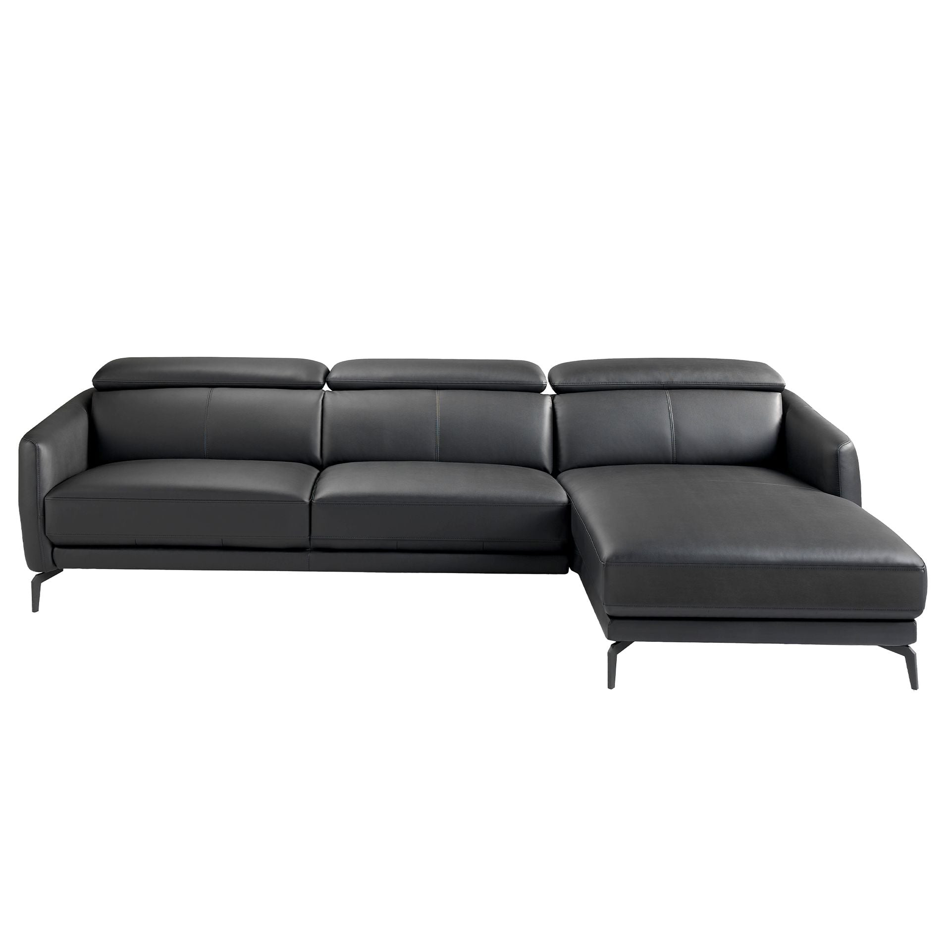 Divano chaise longue destro in pelle nera