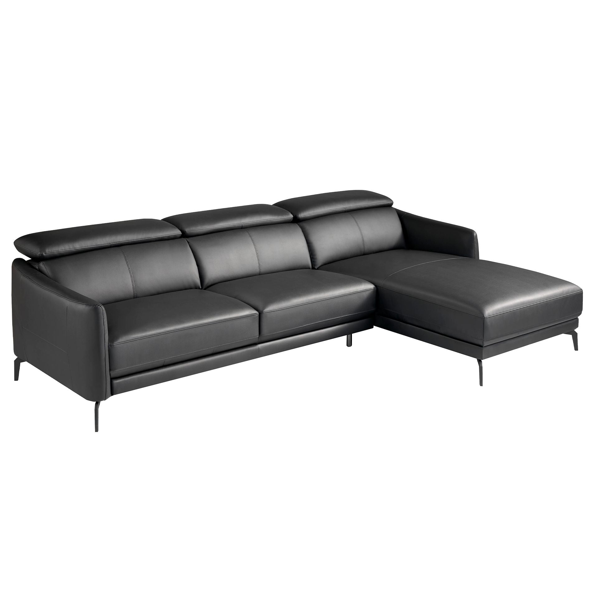 Divano chaise longue destro in pelle nera
