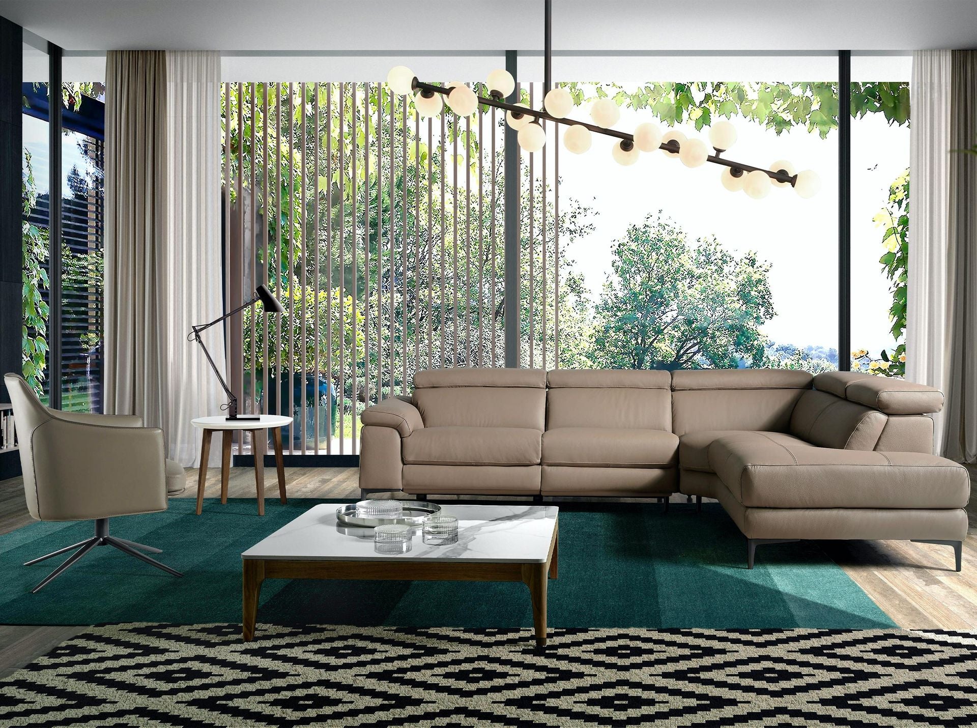Divano relax con chaise longue destra in pelle di visone