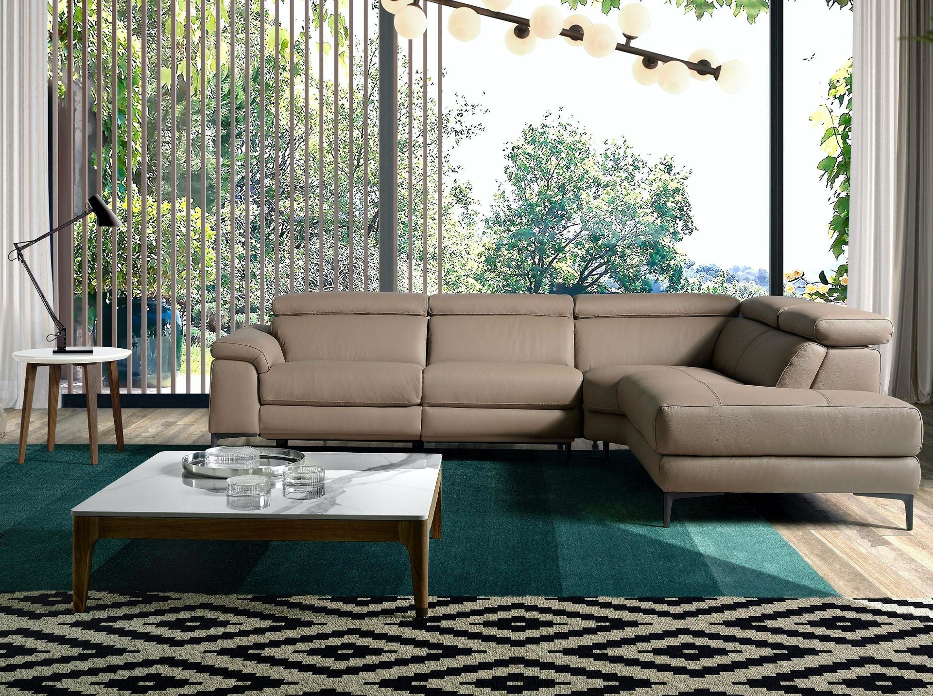 Divano relax con chaise longue destra in pelle di visone