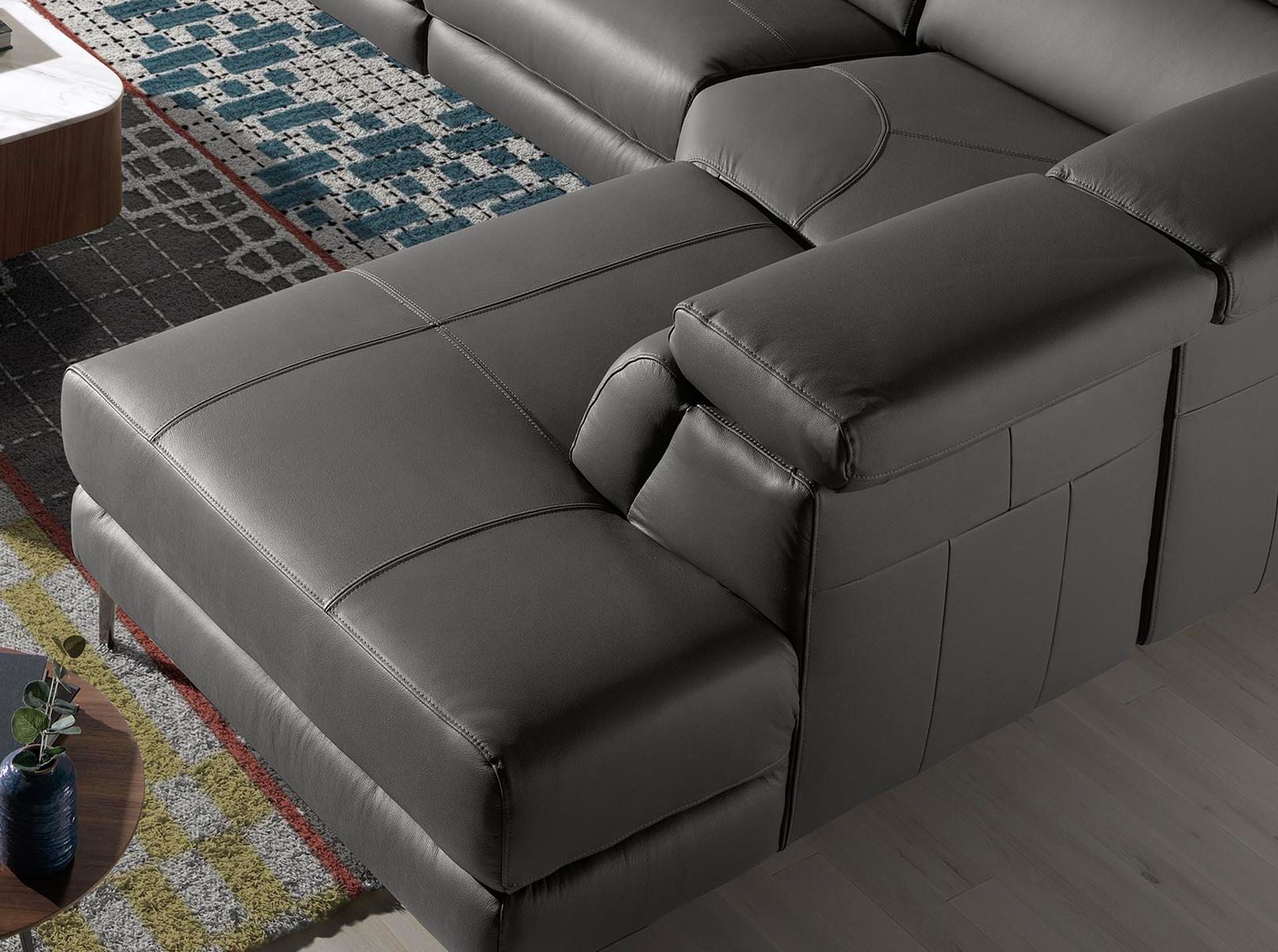 Divano relax con chaise longue destra in pelle grigio scuro