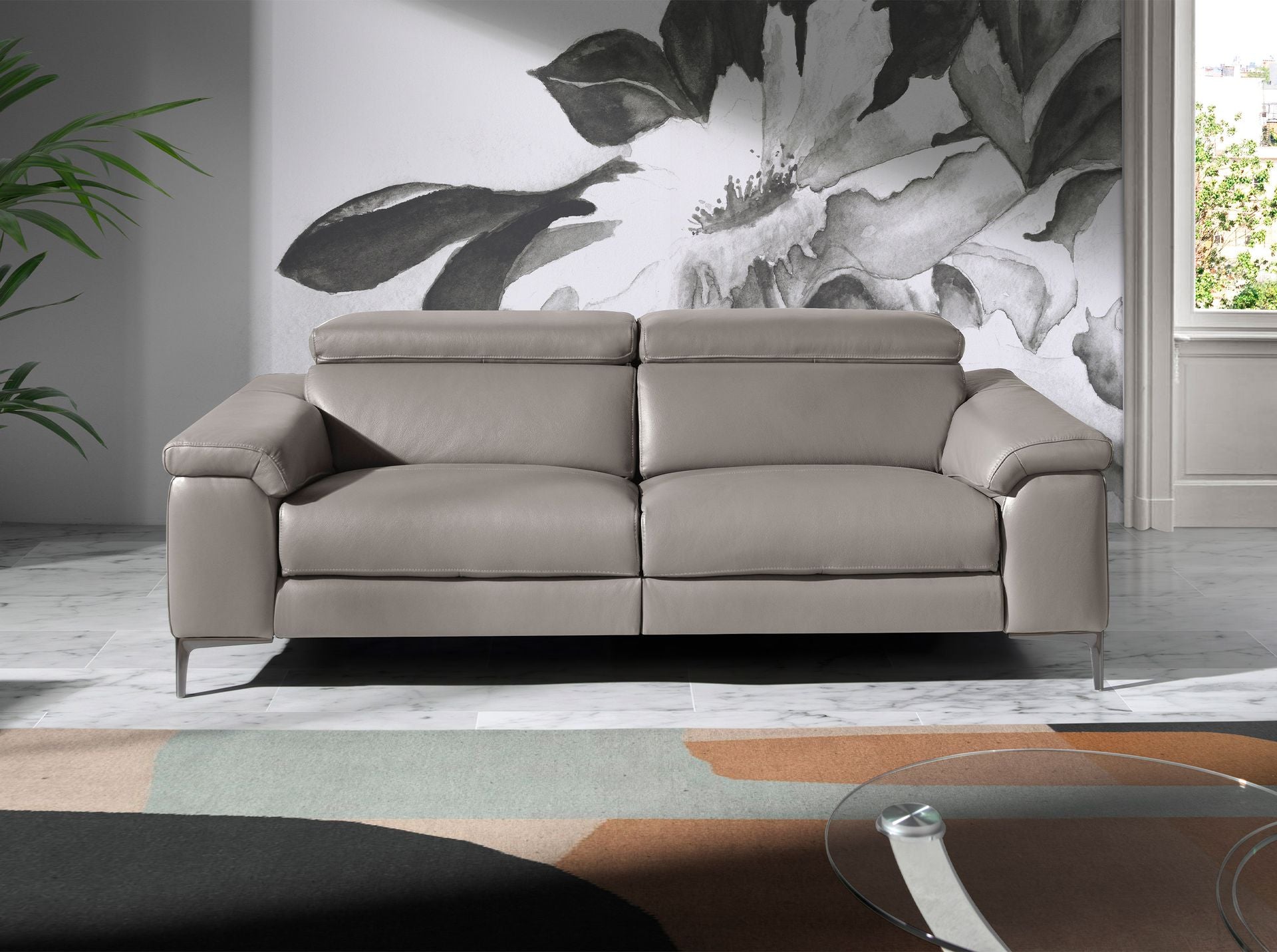 Divano relax a 3 posti in pelle grigio scuro