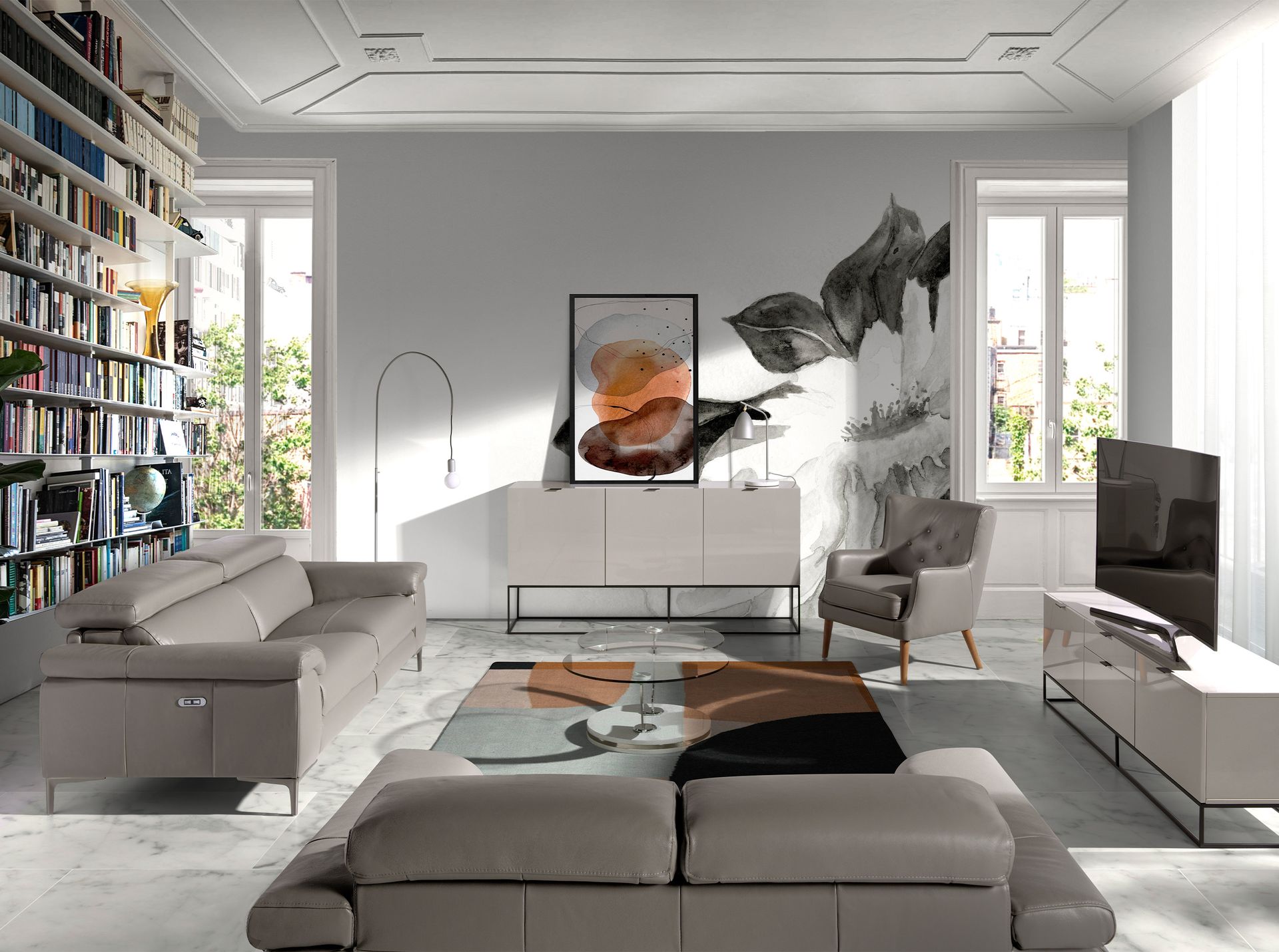 Divano relax a 3 posti in pelle grigio scuro