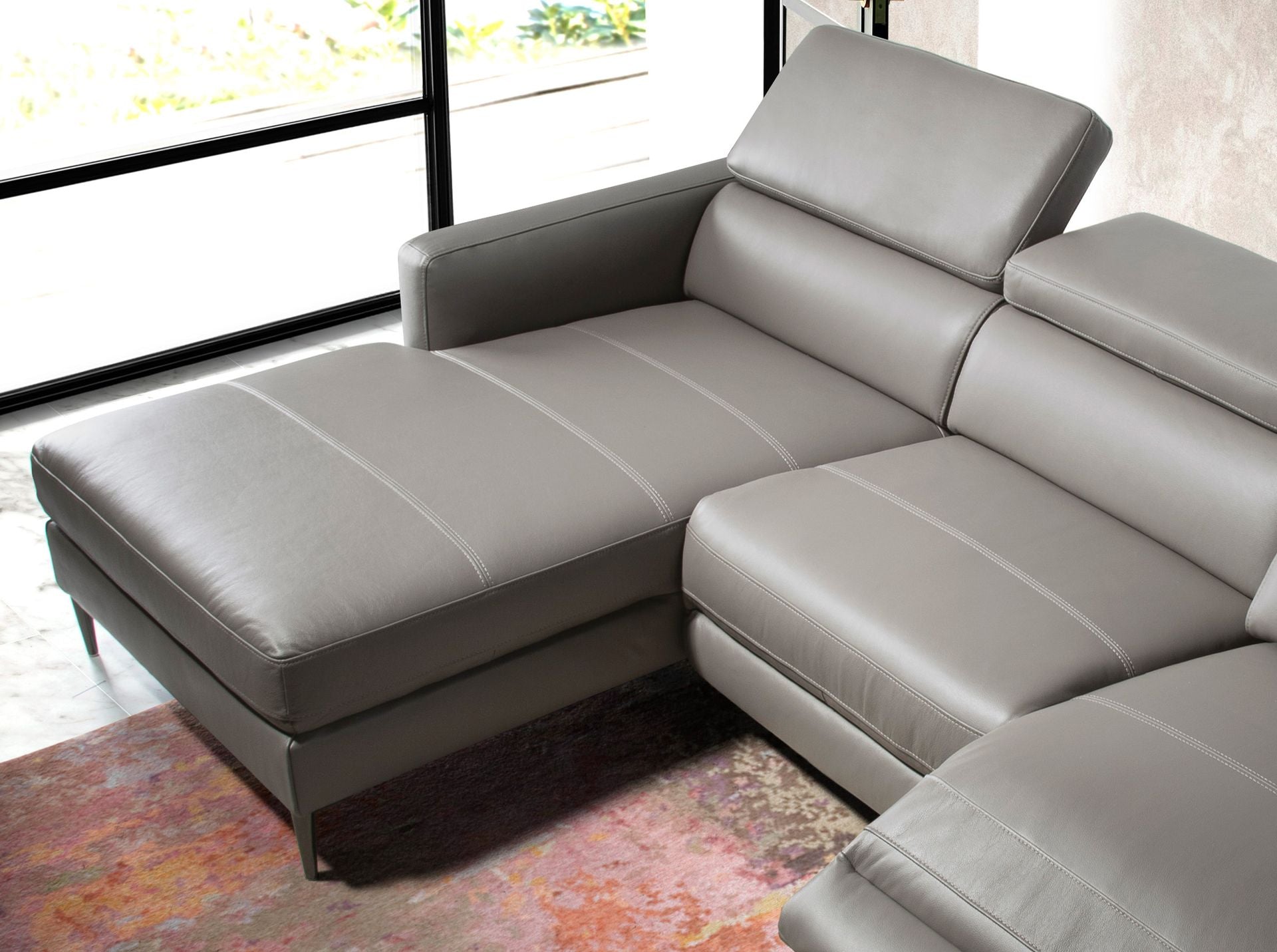 Divano relax con chaise longue a sinistra in pelle grigio scuro