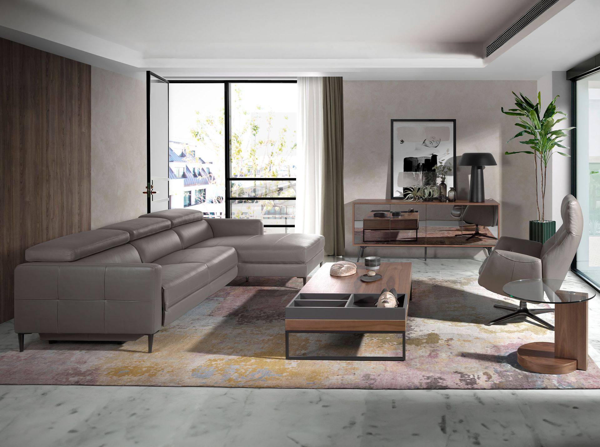 Divano relax chaise longue destro in pelle grigio scuro