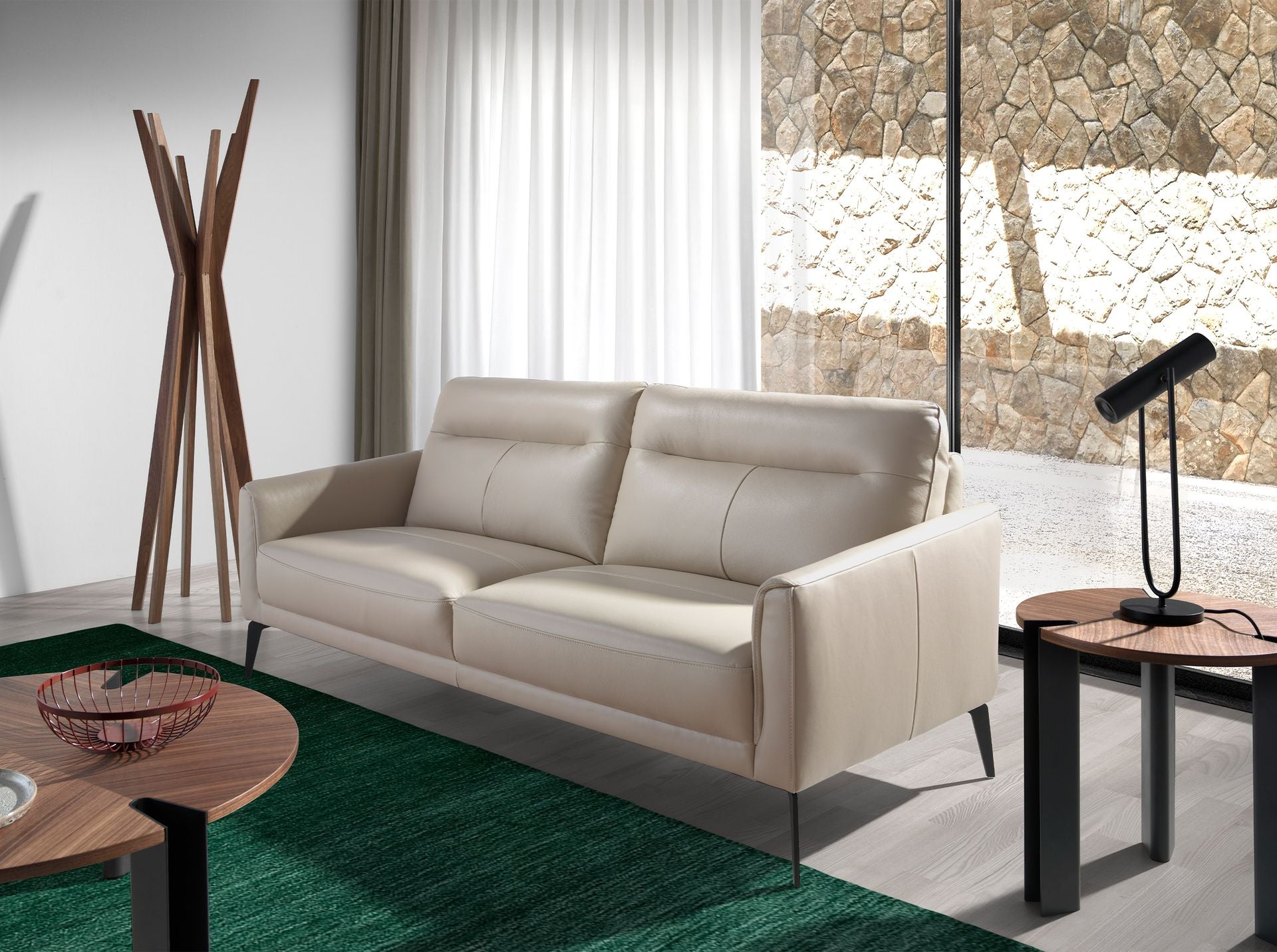 Divano a 3 posti in pelle grigio taupe