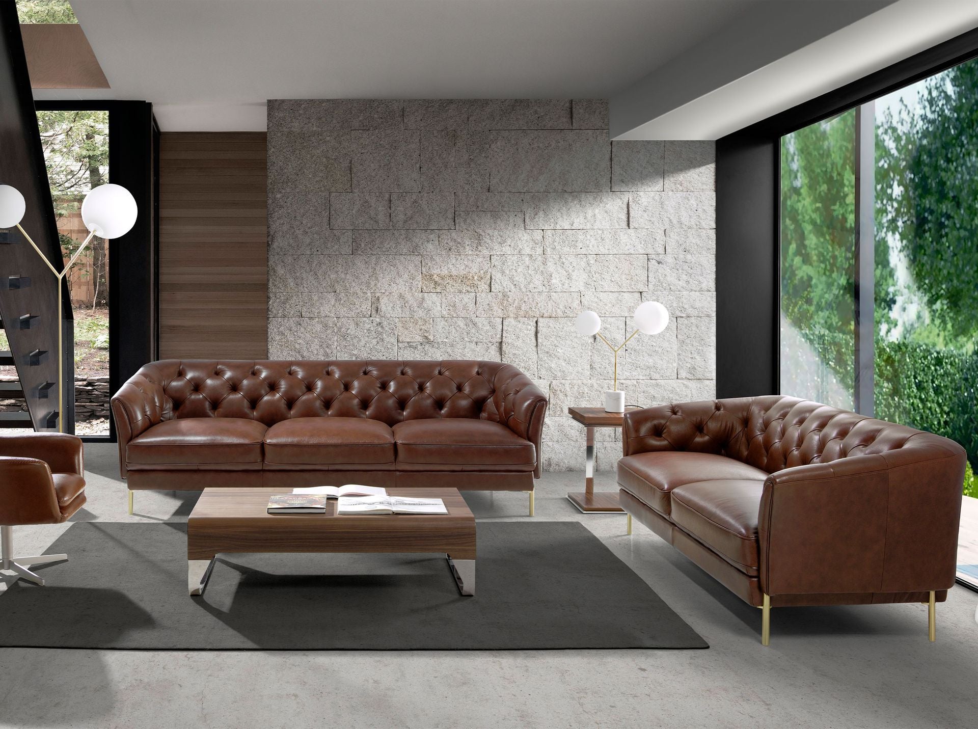 Divano Chester a 2 posti in pelle marrone cognac