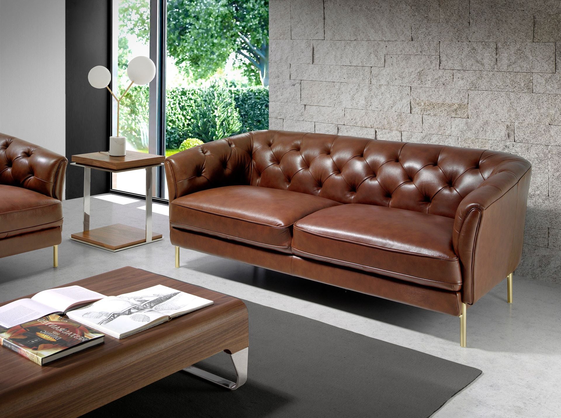 Divano Chester a 2 posti in pelle marrone cognac