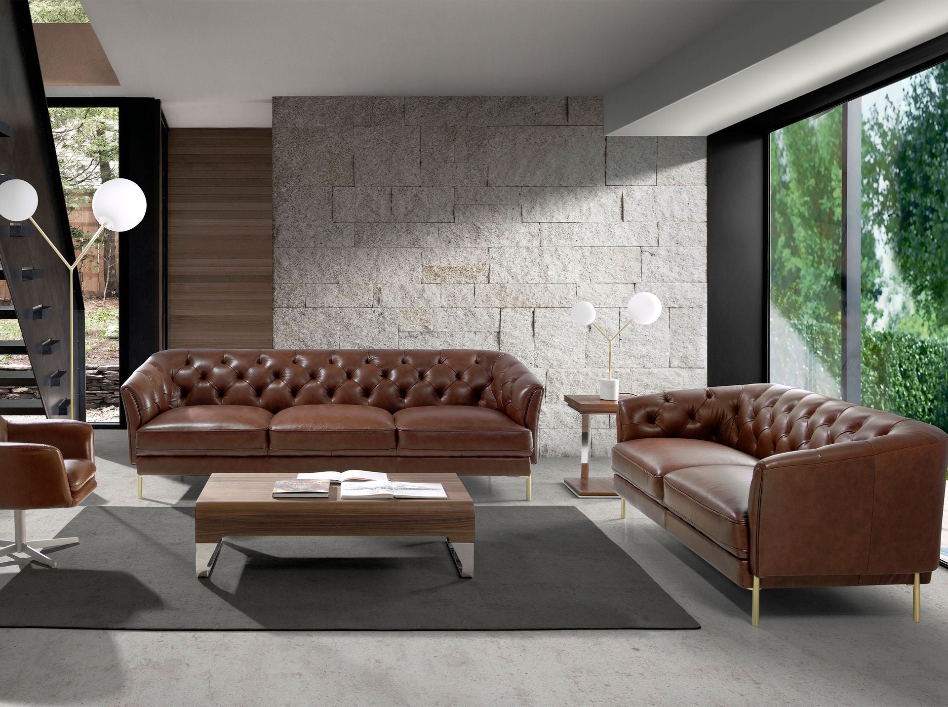 Divano Chester a 3 posti in pelle marrone cognac