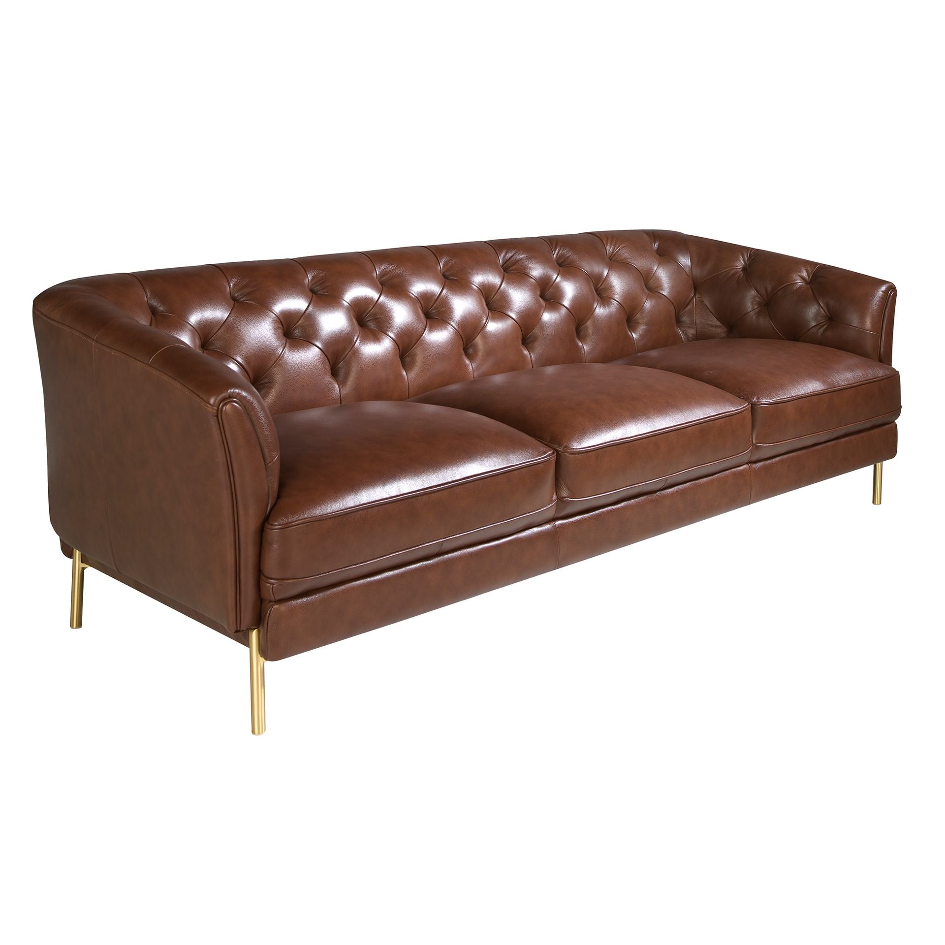 Divano Chester a 3 posti in pelle marrone cognac