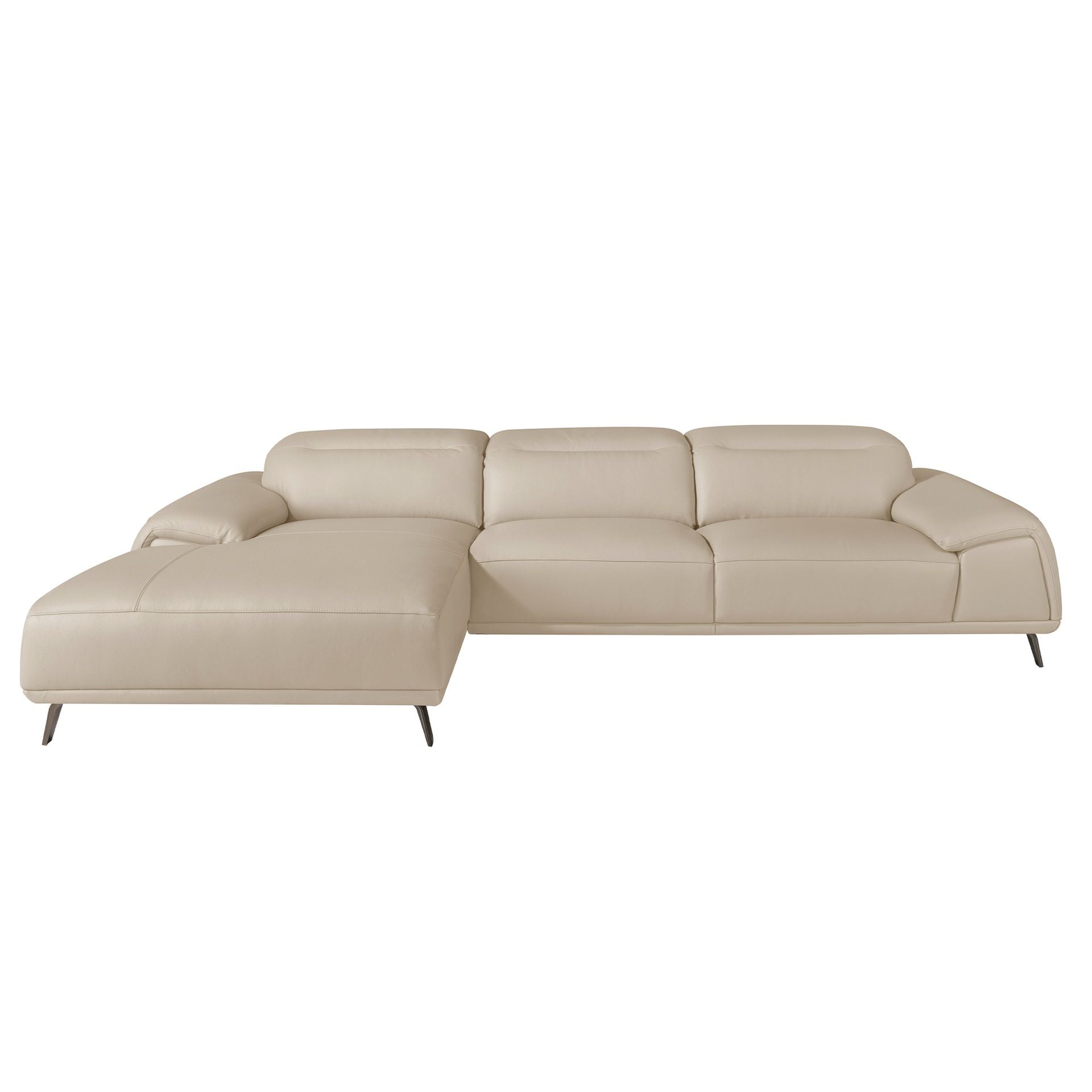 Divano chaise longue sinistro in pelle grigio tortora